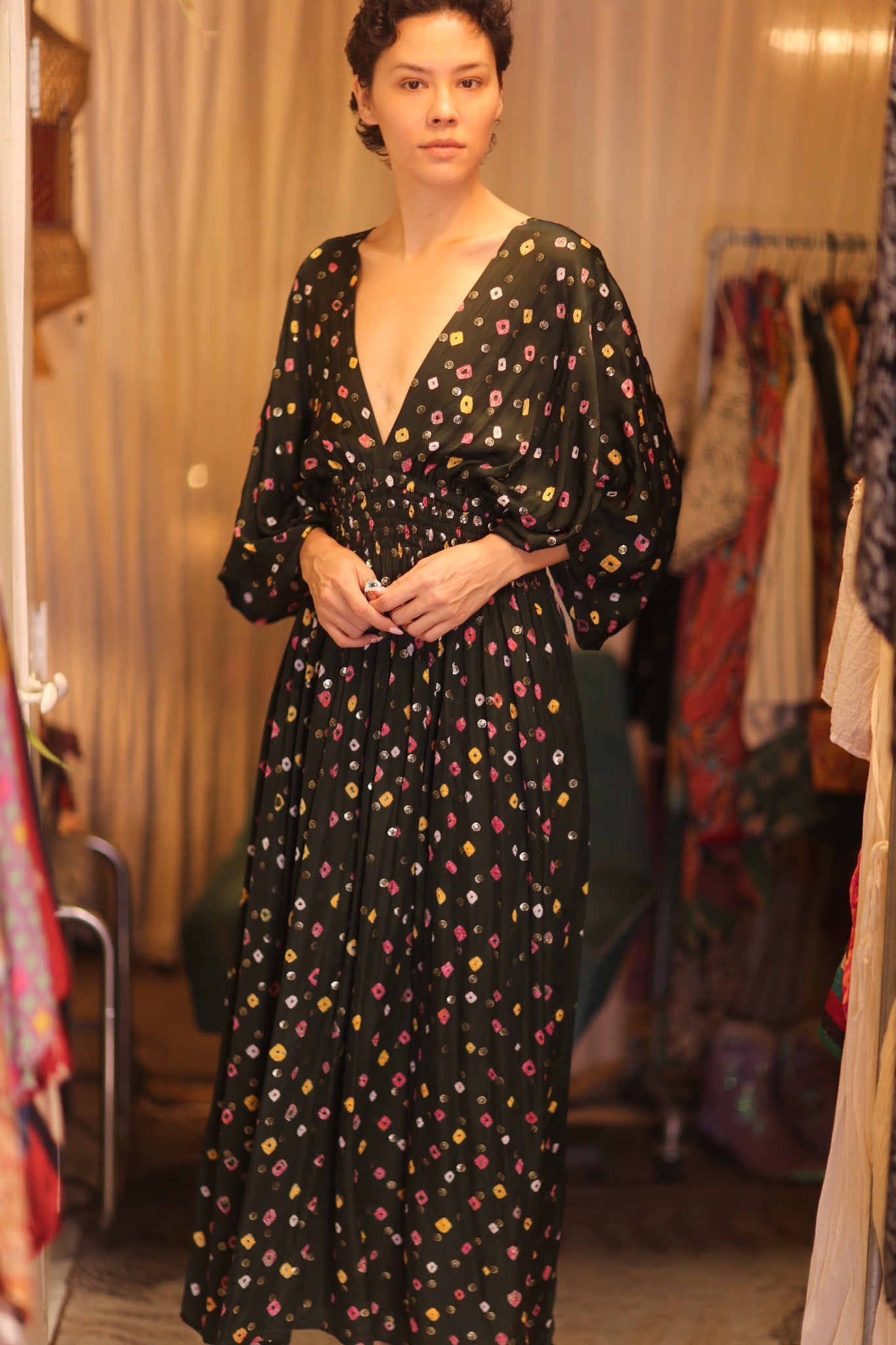 ZURI SILK DRESS NAVI - BANGKOK TAILOR CLOTHING STORE - HANDMADE CLOTHING