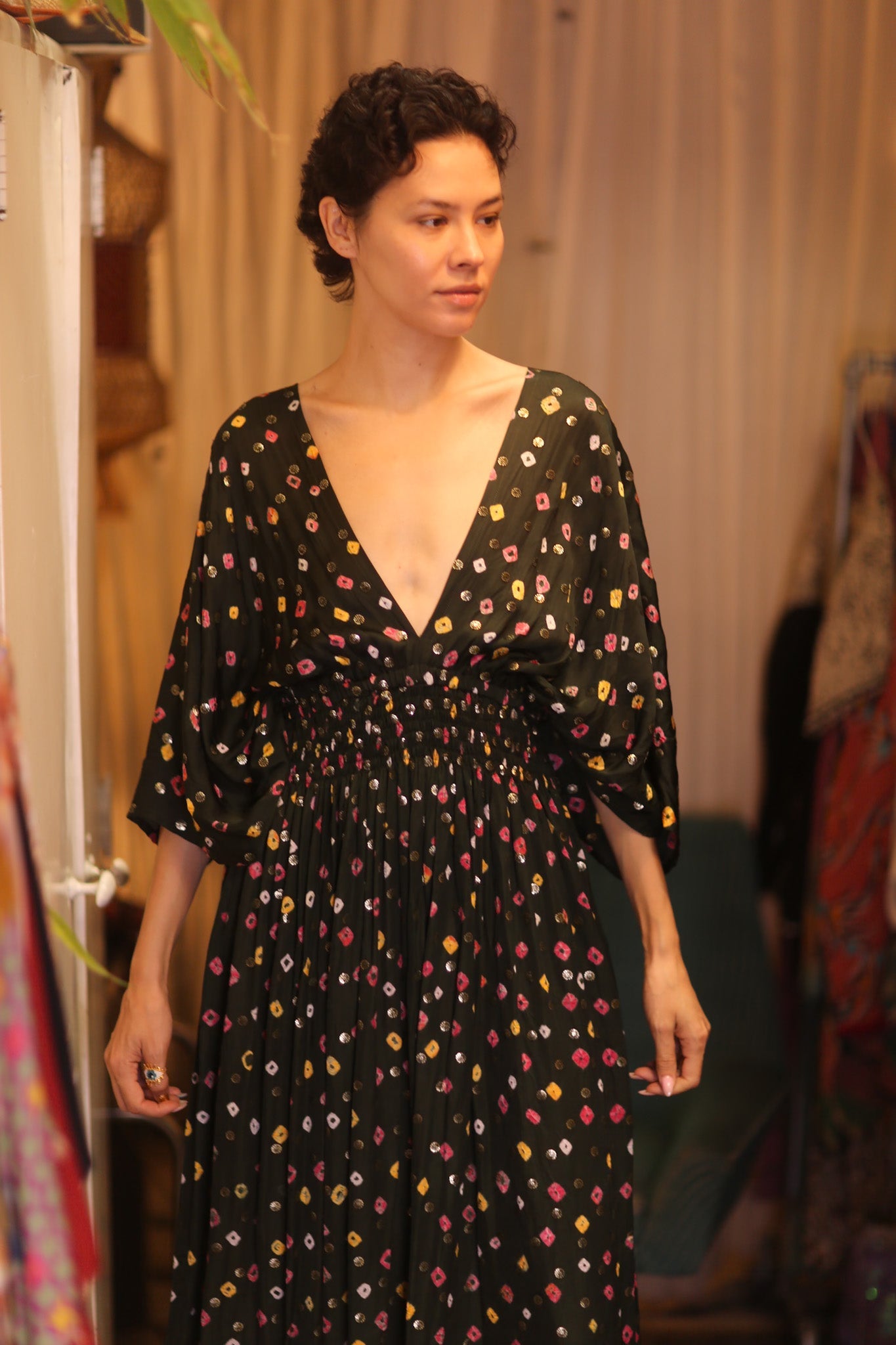 ZURI SILK DRESS NAVI - BANGKOK TAILOR CLOTHING STORE - HANDMADE CLOTHING