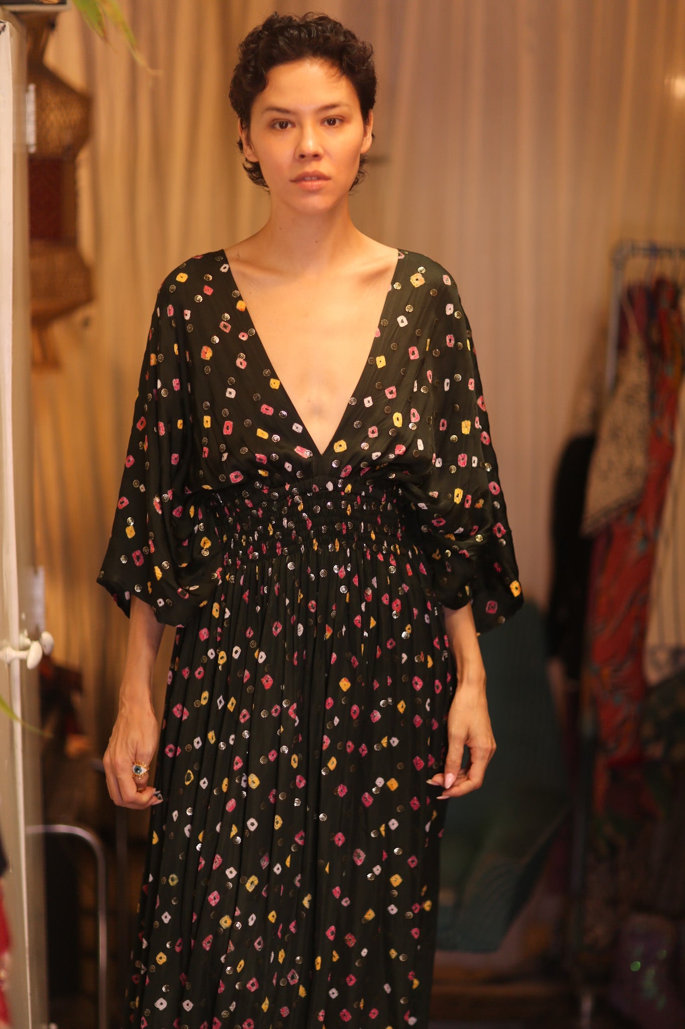 ZURI SILK DRESS NAVI - BANGKOK TAILOR CLOTHING STORE - HANDMADE CLOTHING