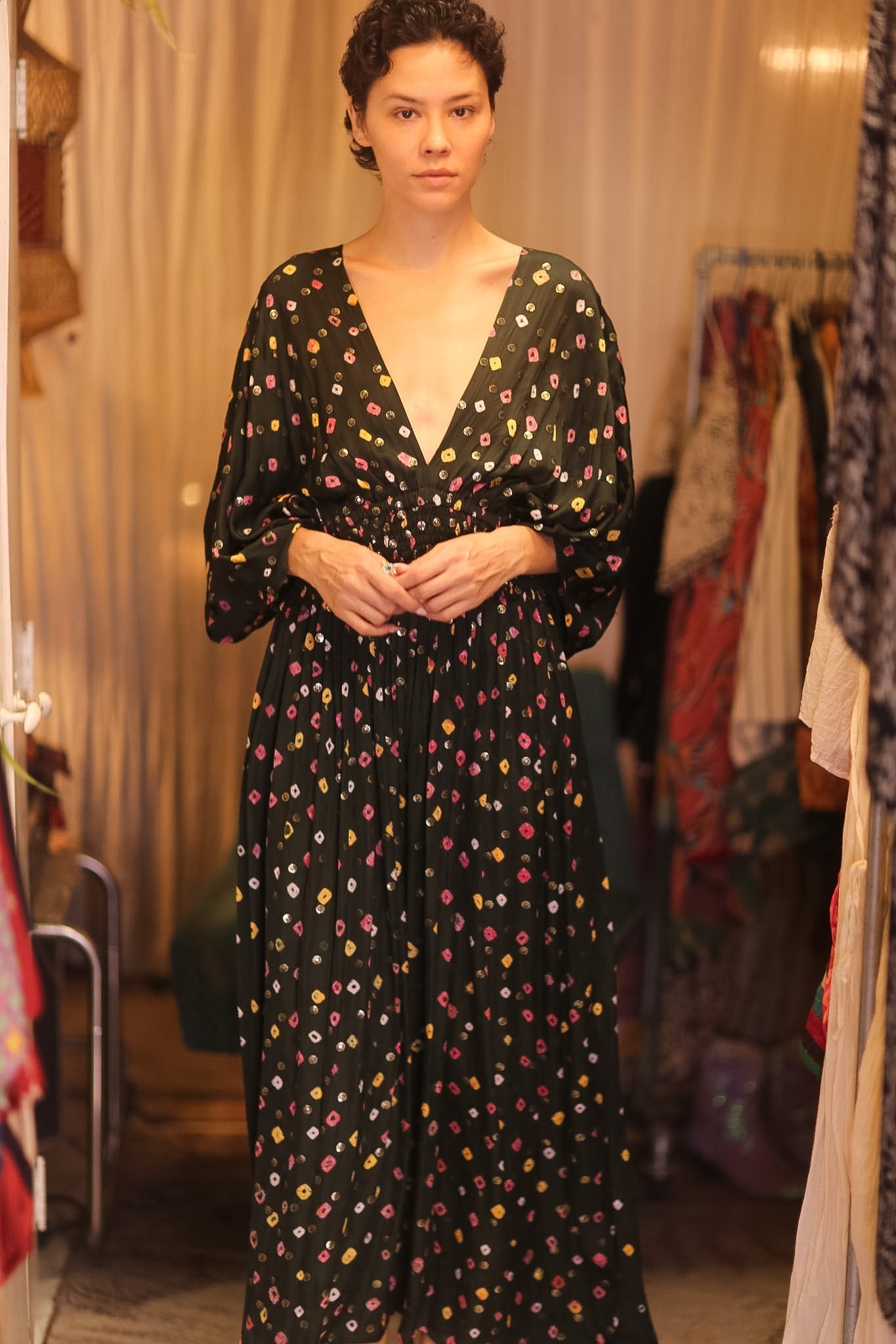 ZURI SILK DRESS NAVI - BANGKOK TAILOR CLOTHING STORE - HANDMADE CLOTHING