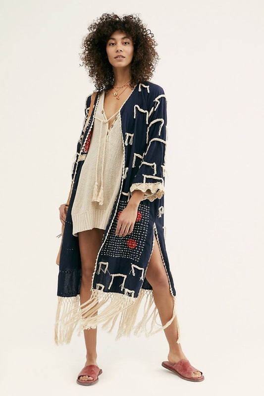 Amelia Crochet Fringe Kimono X FREE PEOPLE - BANGKOK TAILOR CLOTHING STORE - HANDMADE CLOTHING