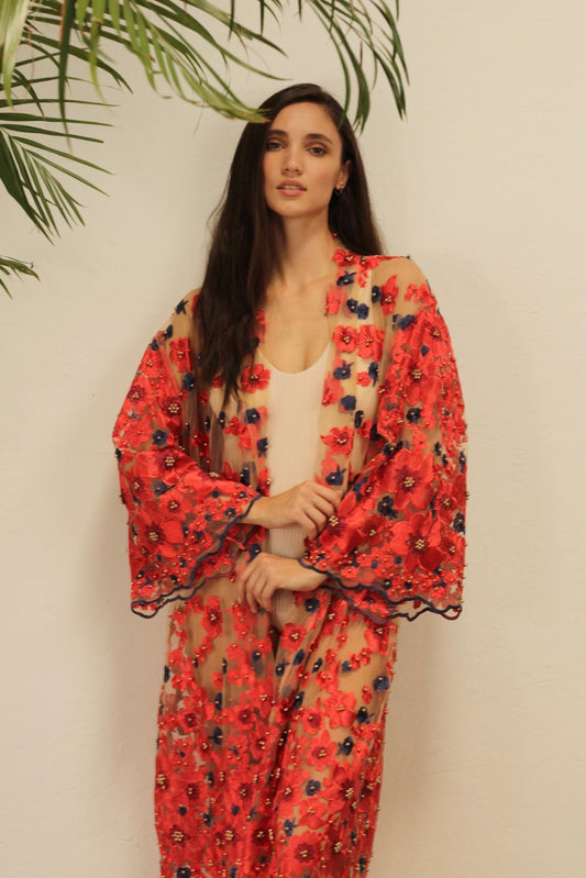 APHRODITE FLOWER CHIFFON SILK KIMONO - BANGKOK TAILOR CLOTHING STORE - HANDMADE CLOTHING