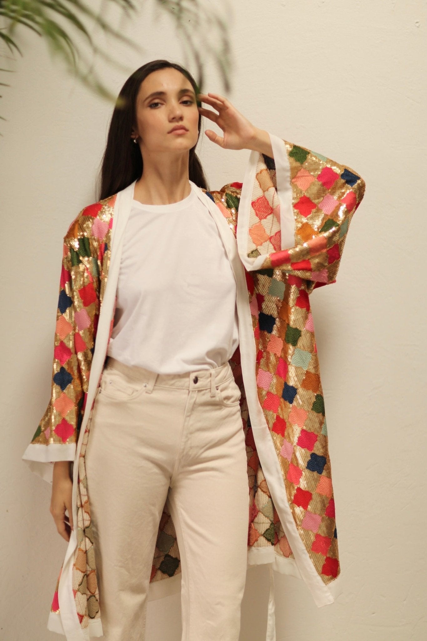 ARGUS GLO CHIFFON SILK SEQUIN EMBROIDERED KIMONO - BANGKOK TAILOR CLOTHING STORE - HANDMADE CLOTHING