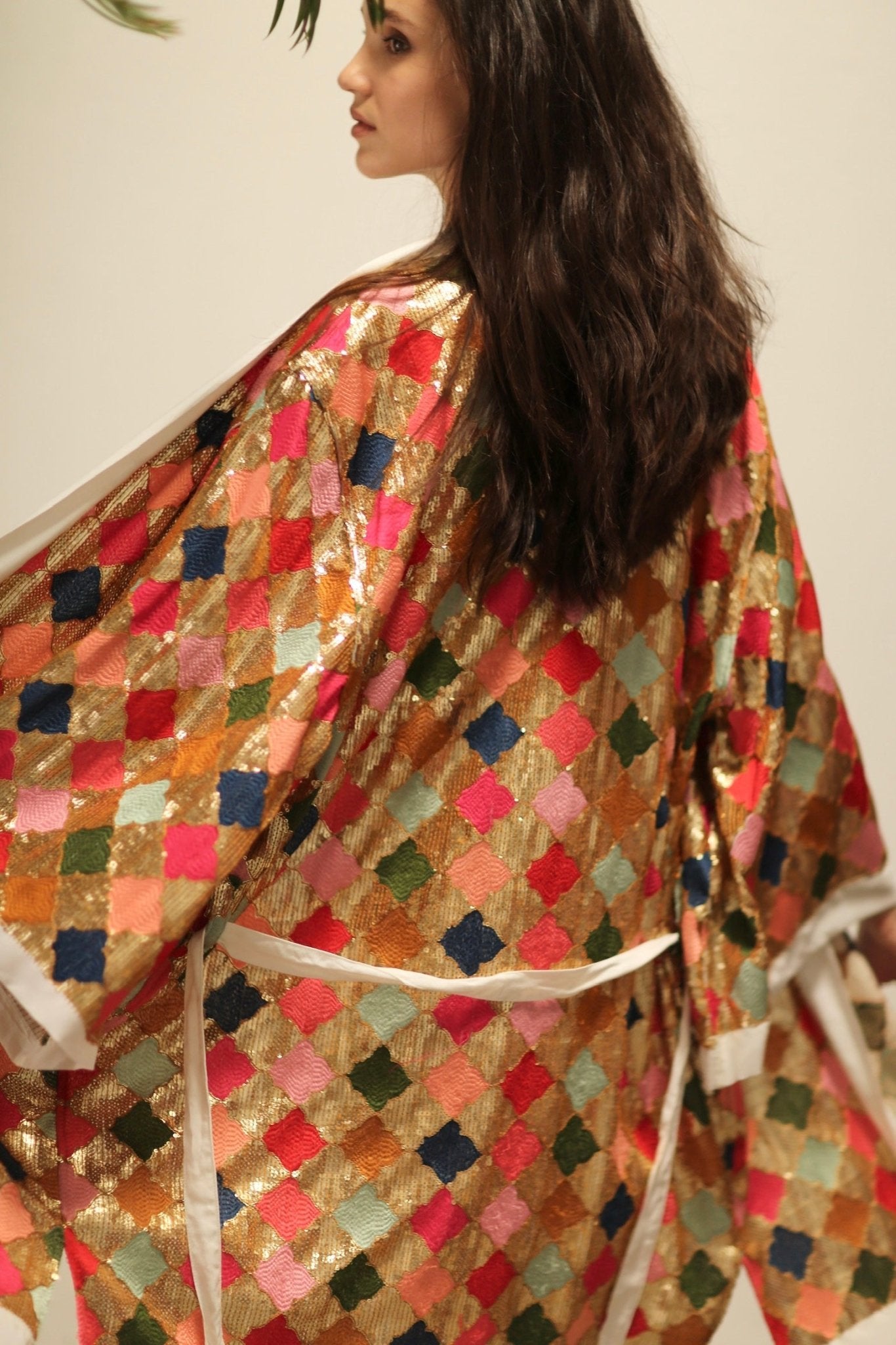 ARGUS GLO CHIFFON SILK SEQUIN EMBROIDERED KIMONO - BANGKOK TAILOR CLOTHING STORE - HANDMADE CLOTHING