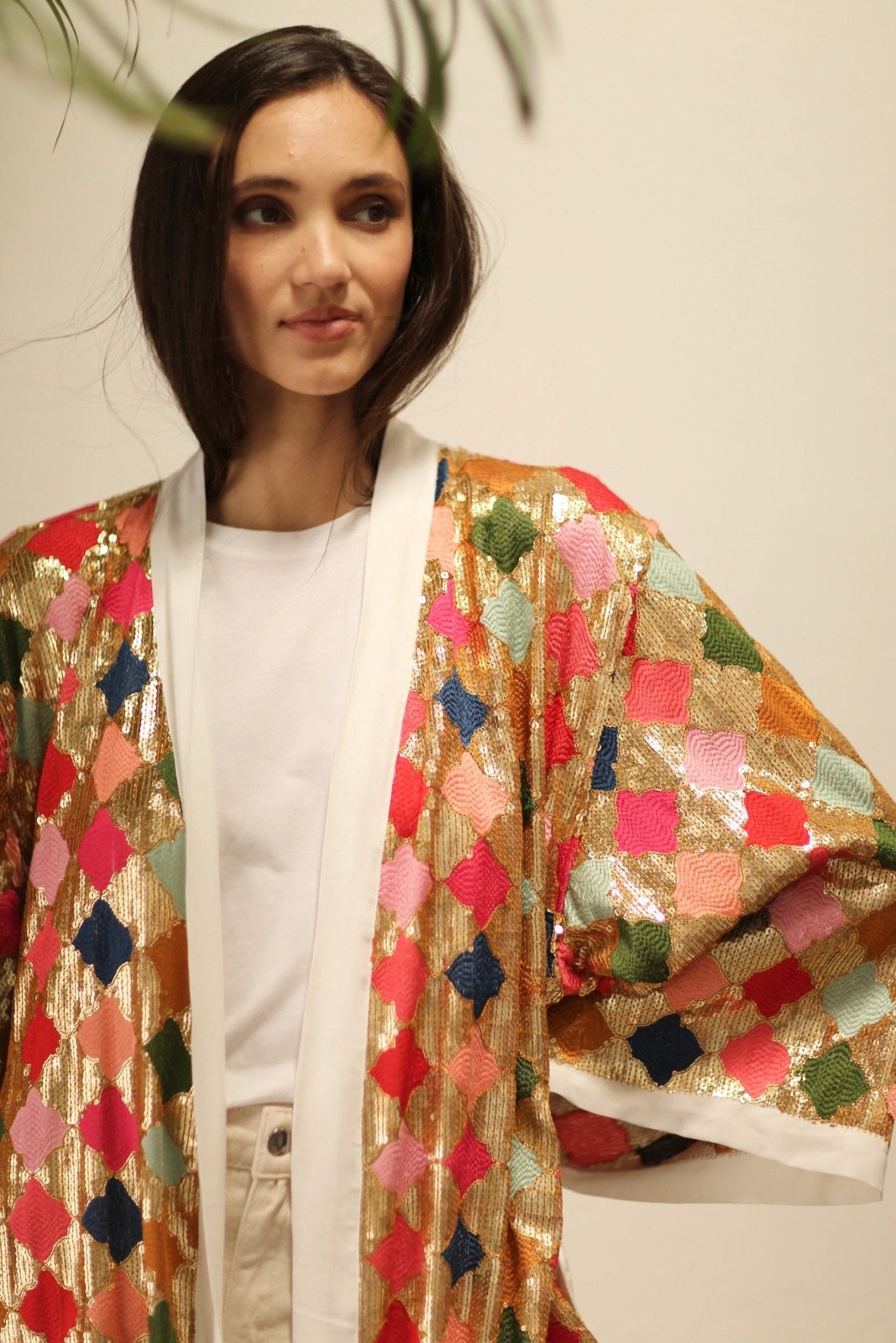 ARGUS GLO CHIFFON SILK SEQUIN EMBROIDERED KIMONO - BANGKOK TAILOR CLOTHING STORE - HANDMADE CLOTHING