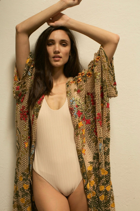 ARISTAEUS HONEY COTTON EMBROIDERED FLOWERS KIMONO - BANGKOK TAILOR CLOTHING STORE - HANDMADE CLOTHING