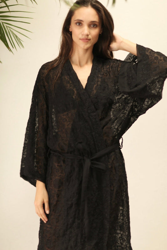 ARTEMIS BLACK CHIFFON SILK KIMONO - BANGKOK TAILOR CLOTHING STORE - HANDMADE CLOTHING