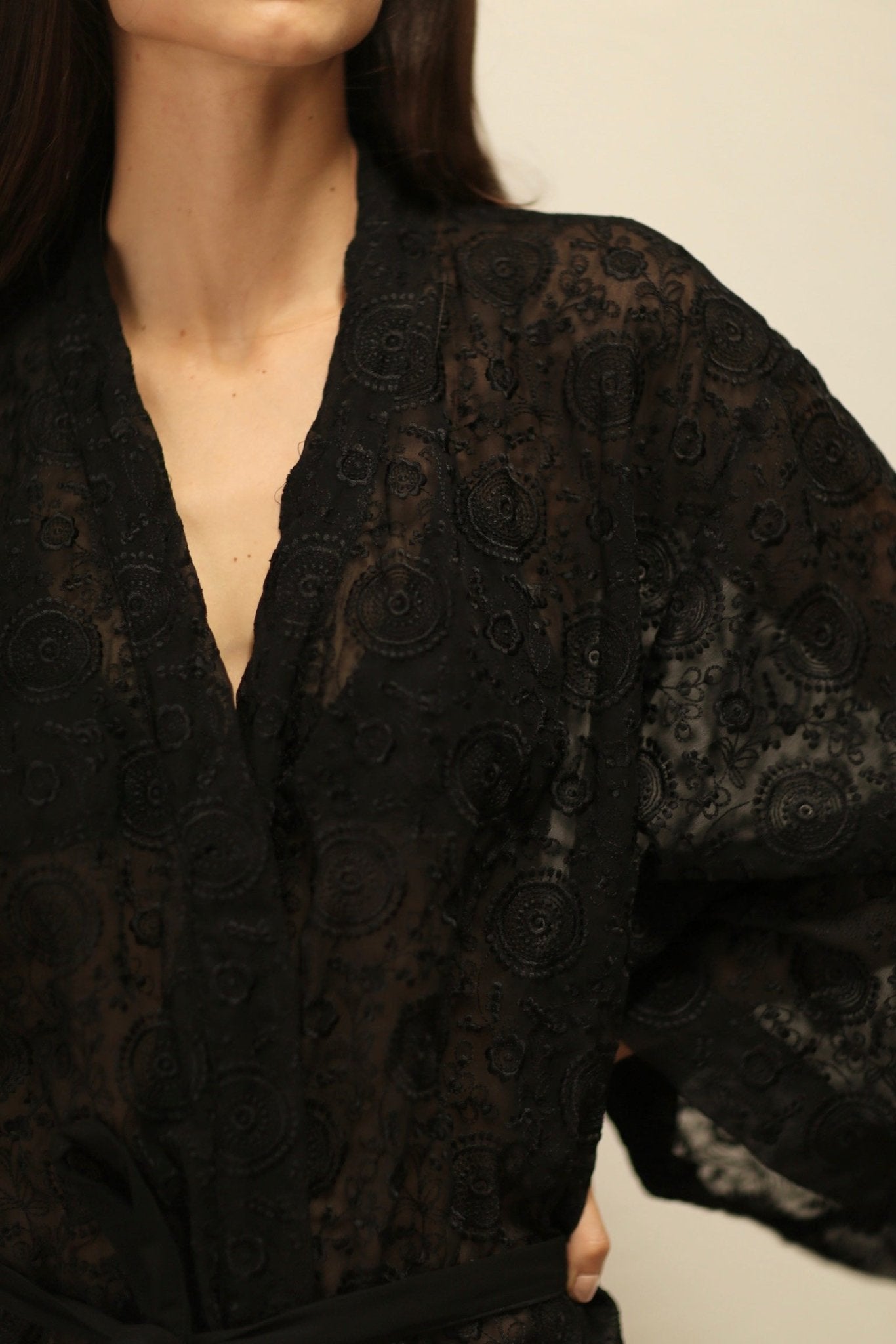 ARTEMIS BLACK CHIFFON SILK KIMONO - BANGKOK TAILOR CLOTHING STORE - HANDMADE CLOTHING