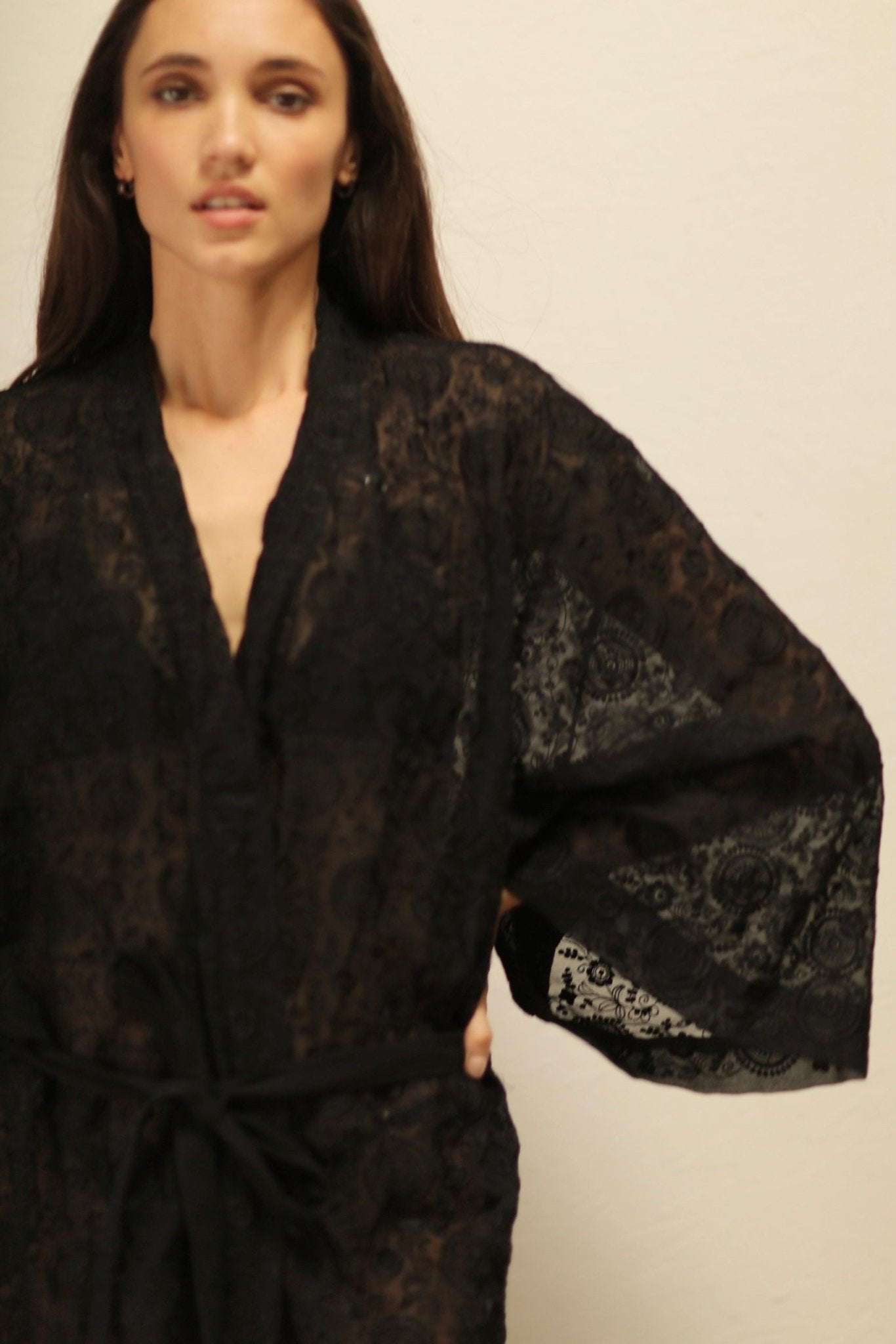 ARTEMIS BLACK CHIFFON SILK KIMONO - BANGKOK TAILOR CLOTHING STORE - HANDMADE CLOTHING