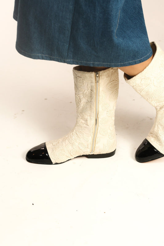 BLACK CAP LACE EMBROIDERED BOOTS CARMEN - BANGKOK TAILOR CLOTHING STORE - HANDMADE CLOTHING