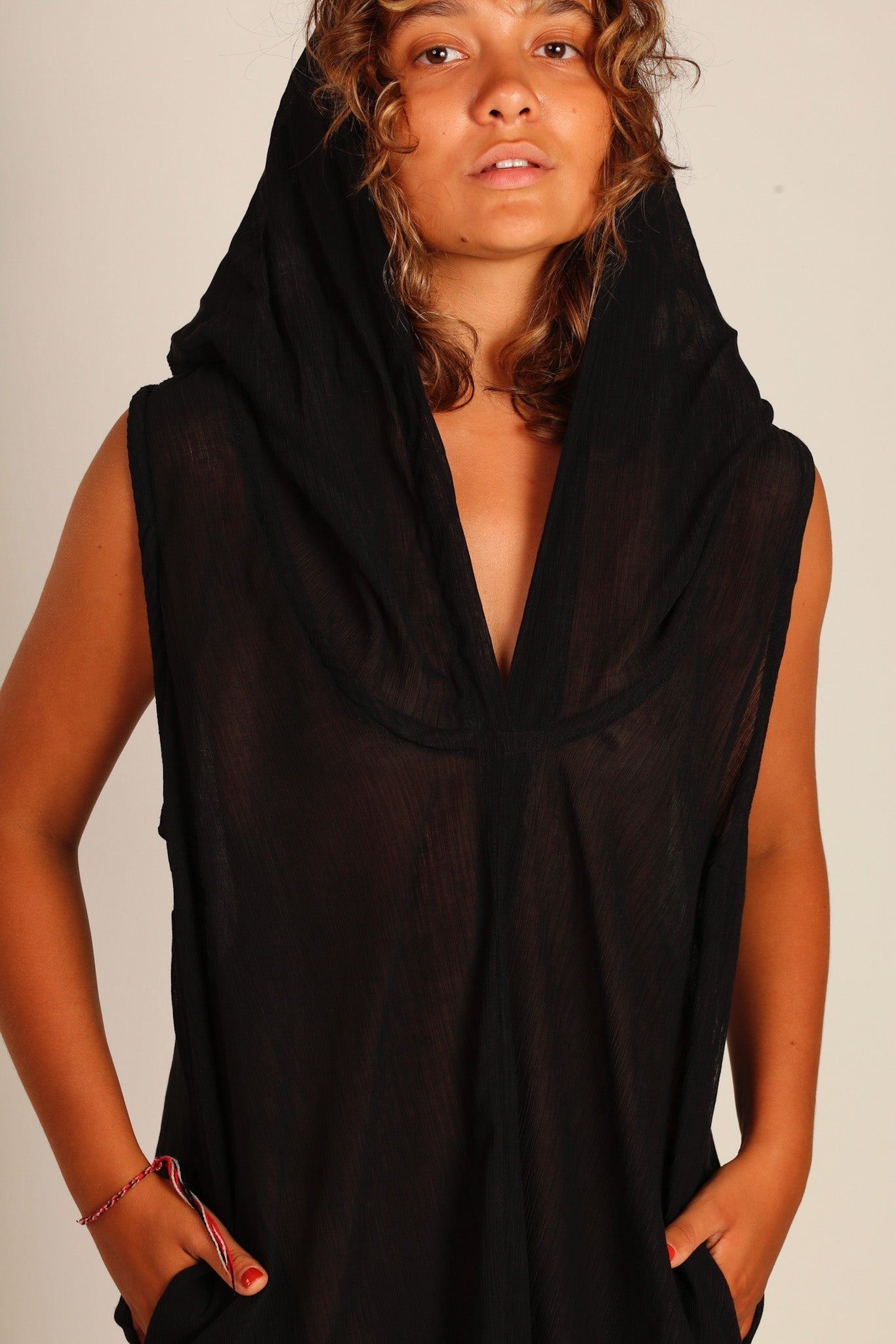 BLACK COTTON HOODIE DRESS SHARA - BANGKOK TAILOR CLOTHING STORE - HANDMADE CLOTHING