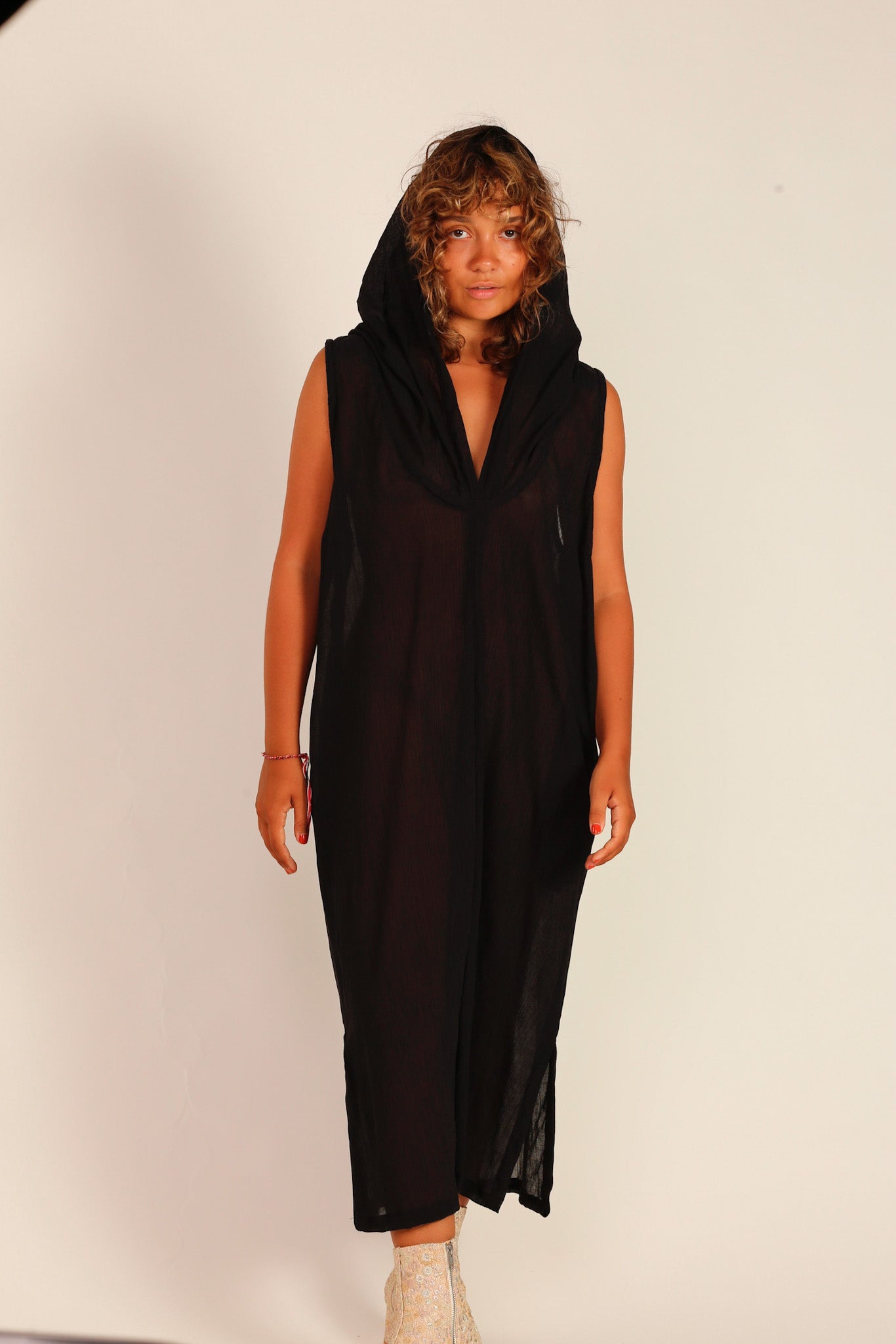 BLACK COTTON HOODIE DRESS SHARA - BANGKOK TAILOR CLOTHING STORE - HANDMADE CLOTHING