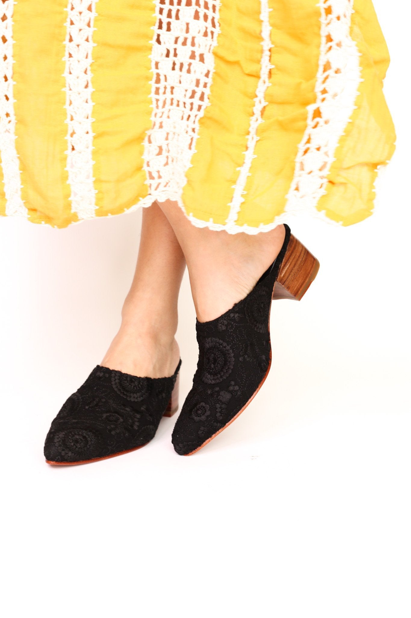 BLACK EMBROIDERED HEELED MULES X NEIMAN MARCUS - BANGKOK TAILOR CLOTHING STORE - HANDMADE CLOTHING