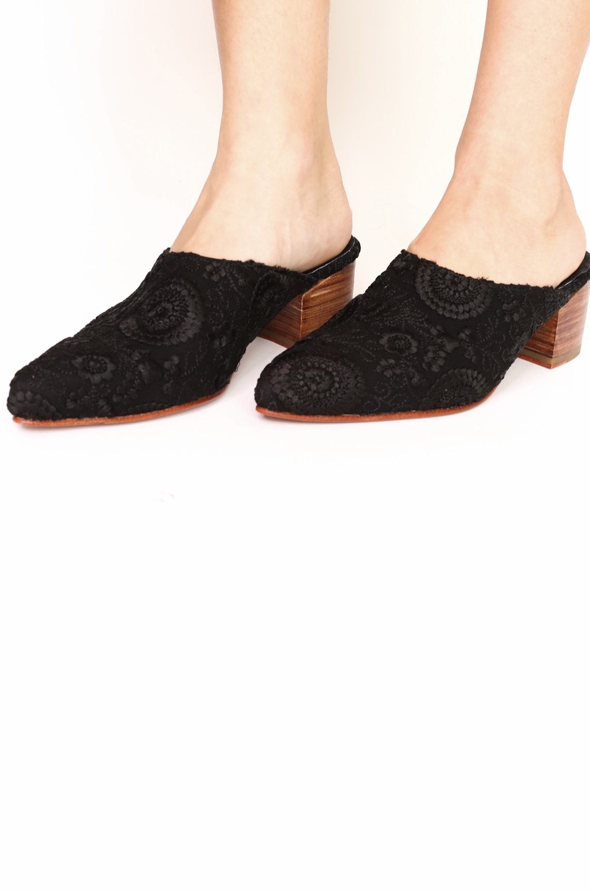 BLACK EMBROIDERED HEELED MULES X NEIMAN MARCUS - BANGKOK TAILOR CLOTHING STORE - HANDMADE CLOTHING