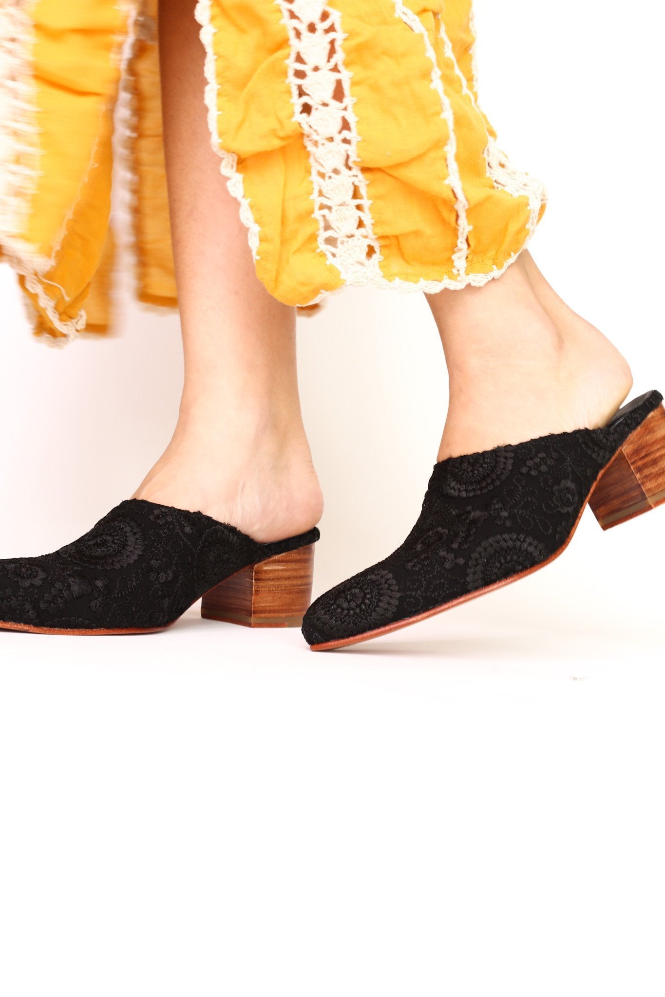 BLACK EMBROIDERED HEELED MULES X NEIMAN MARCUS - BANGKOK TAILOR CLOTHING STORE - HANDMADE CLOTHING