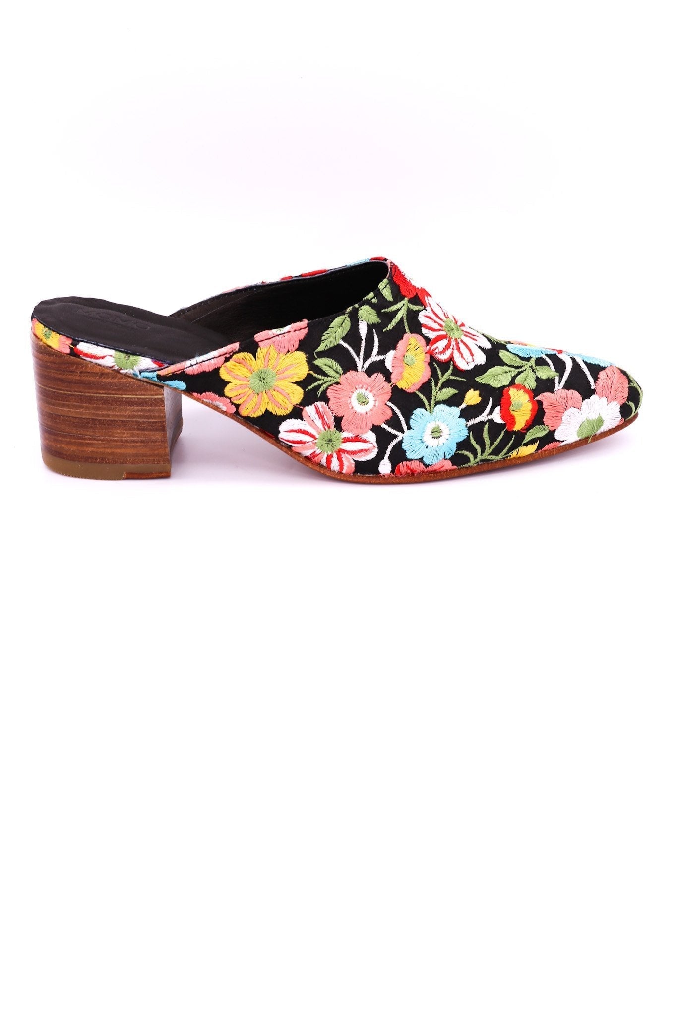 BLACK FLOWER EMBROIDERED HEELED MULES - BANGKOK TAILOR CLOTHING STORE - HANDMADE CLOTHING