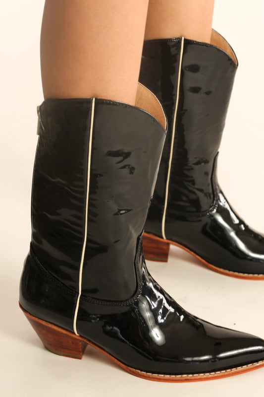 BLACK PATENT WESTERN BOOTS WAKANDA - BANGKOK TAILOR CLOTHING STORE - HANDMADE CLOTHING