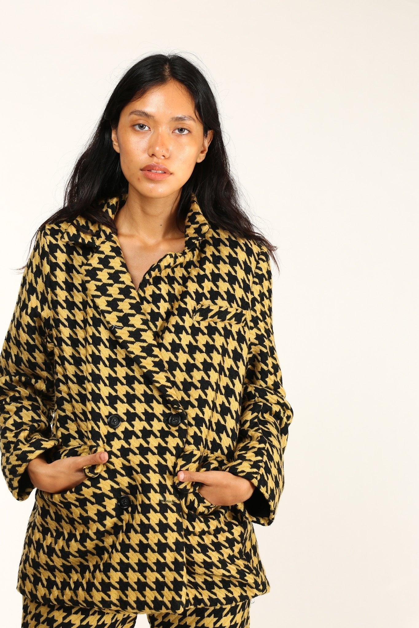 BLACK YELLOW CHECKERED JACKET BLAZER ROINA - BANGKOK TAILOR CLOTHING STORE - HANDMADE CLOTHING