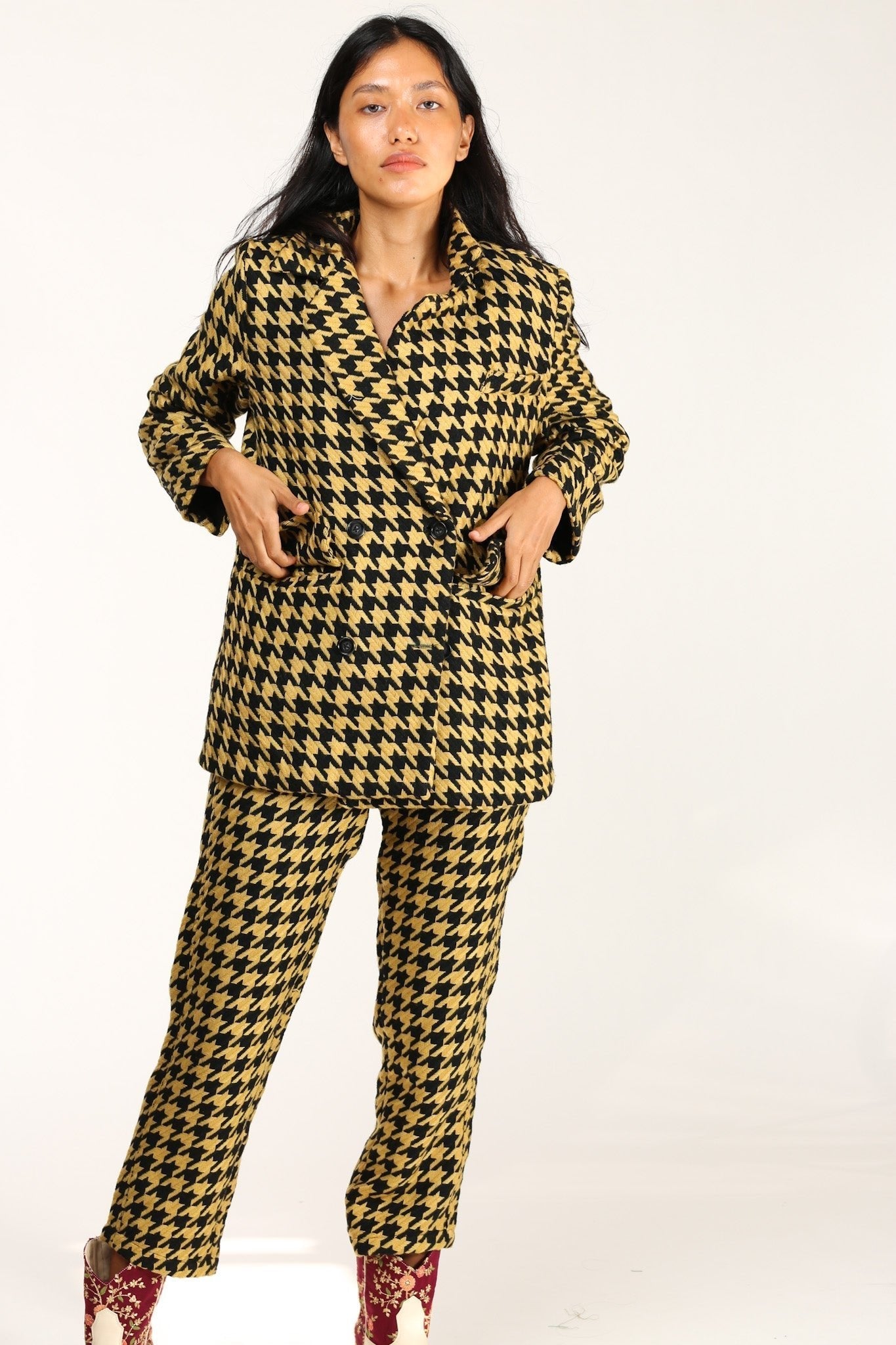 BLACK YELLOW CHECKERED JACKET BLAZER ROINA - BANGKOK TAILOR CLOTHING STORE - HANDMADE CLOTHING