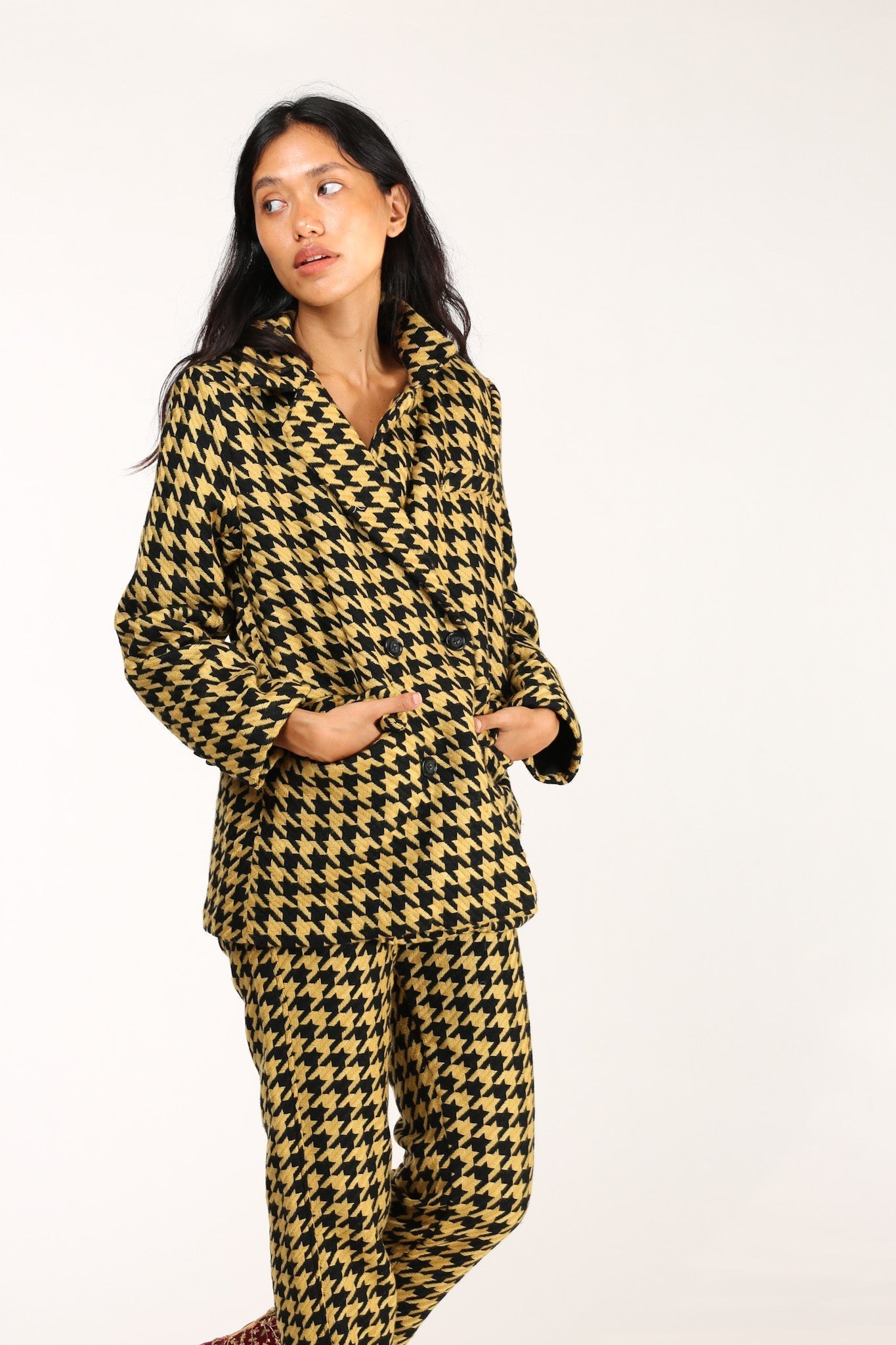 BLACK YELLOW CHECKERED JACKET BLAZER ROINA - BANGKOK TAILOR CLOTHING STORE - HANDMADE CLOTHING