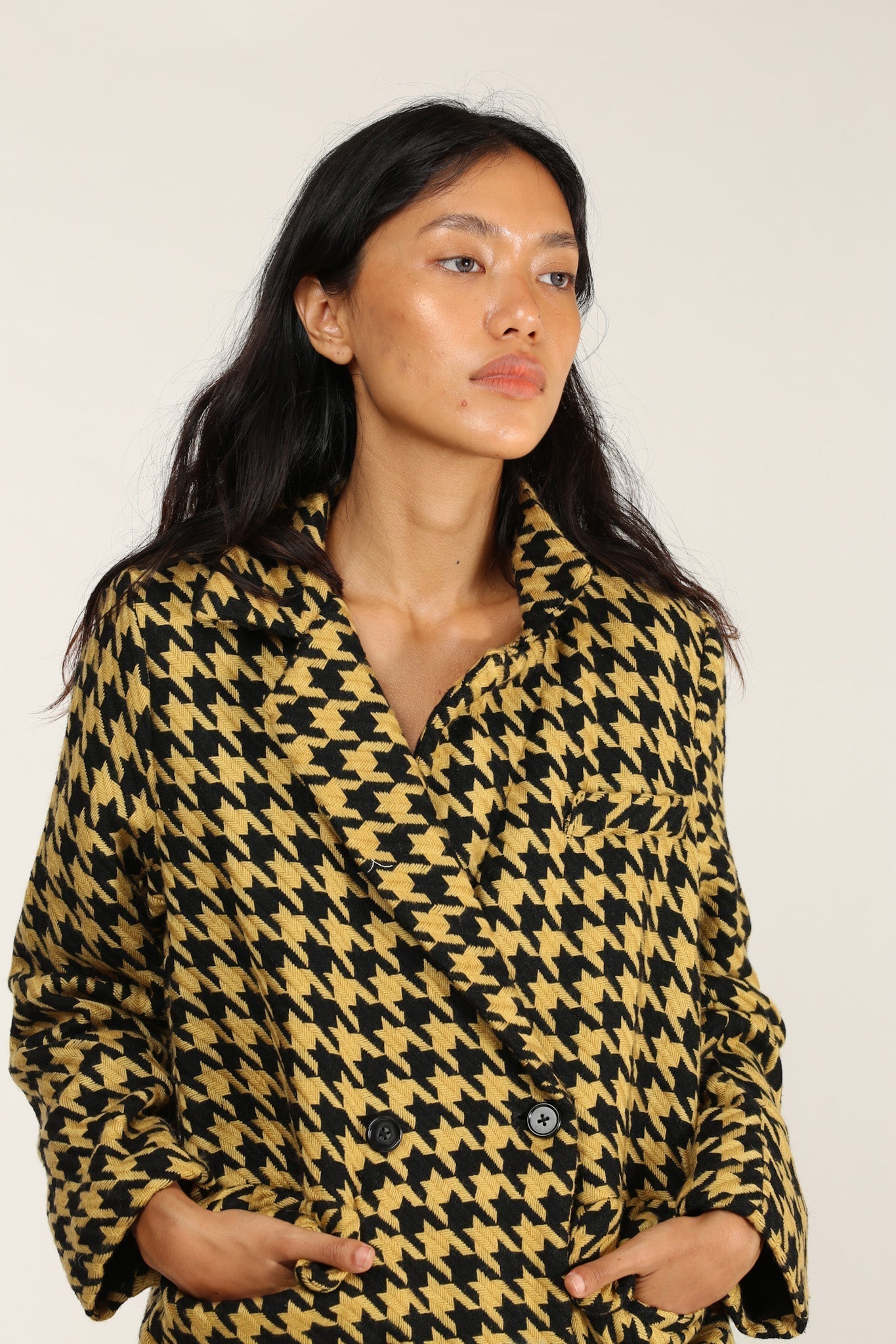 BLACK YELLOW CHECKERED JACKET BLAZER ROINA - BANGKOK TAILOR CLOTHING STORE - HANDMADE CLOTHING