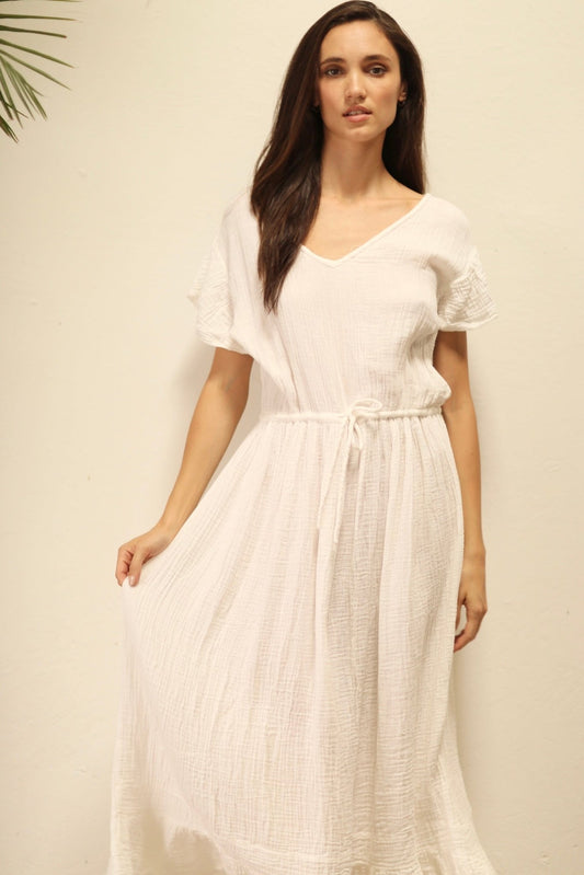 CASSANDRA WHITE DRESS 100% COTTON - BANGKOK TAILOR CLOTHING STORE - HANDMADE CLOTHING