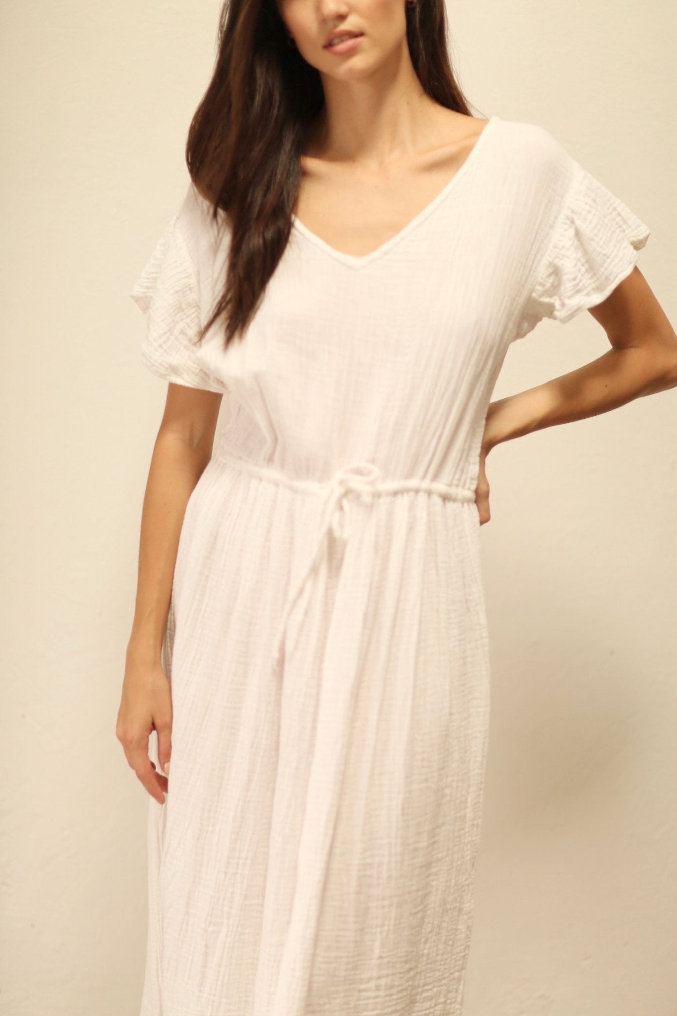 CASSANDRA WHITE DRESS 100% COTTON - BANGKOK TAILOR CLOTHING STORE - HANDMADE CLOTHING