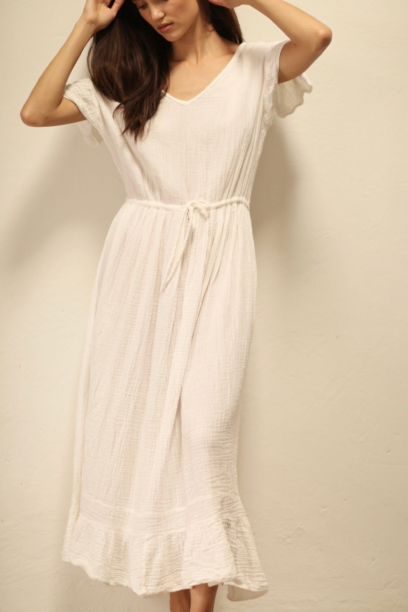 CASSANDRA WHITE DRESS 100% COTTON - BANGKOK TAILOR CLOTHING STORE - HANDMADE CLOTHING