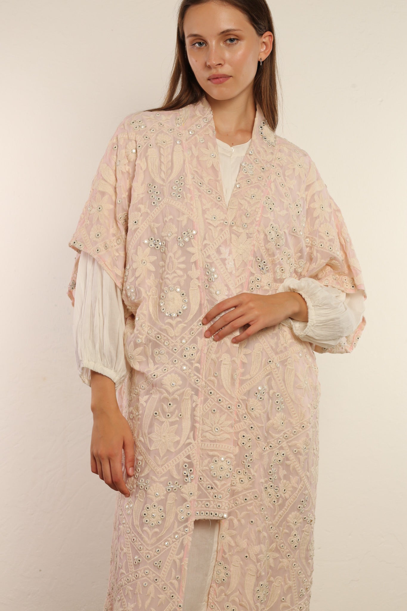 CLEMATIS LIGHT PINK LACE KIMONO - BANGKOK TAILOR CLOTHING STORE - HANDMADE CLOTHING