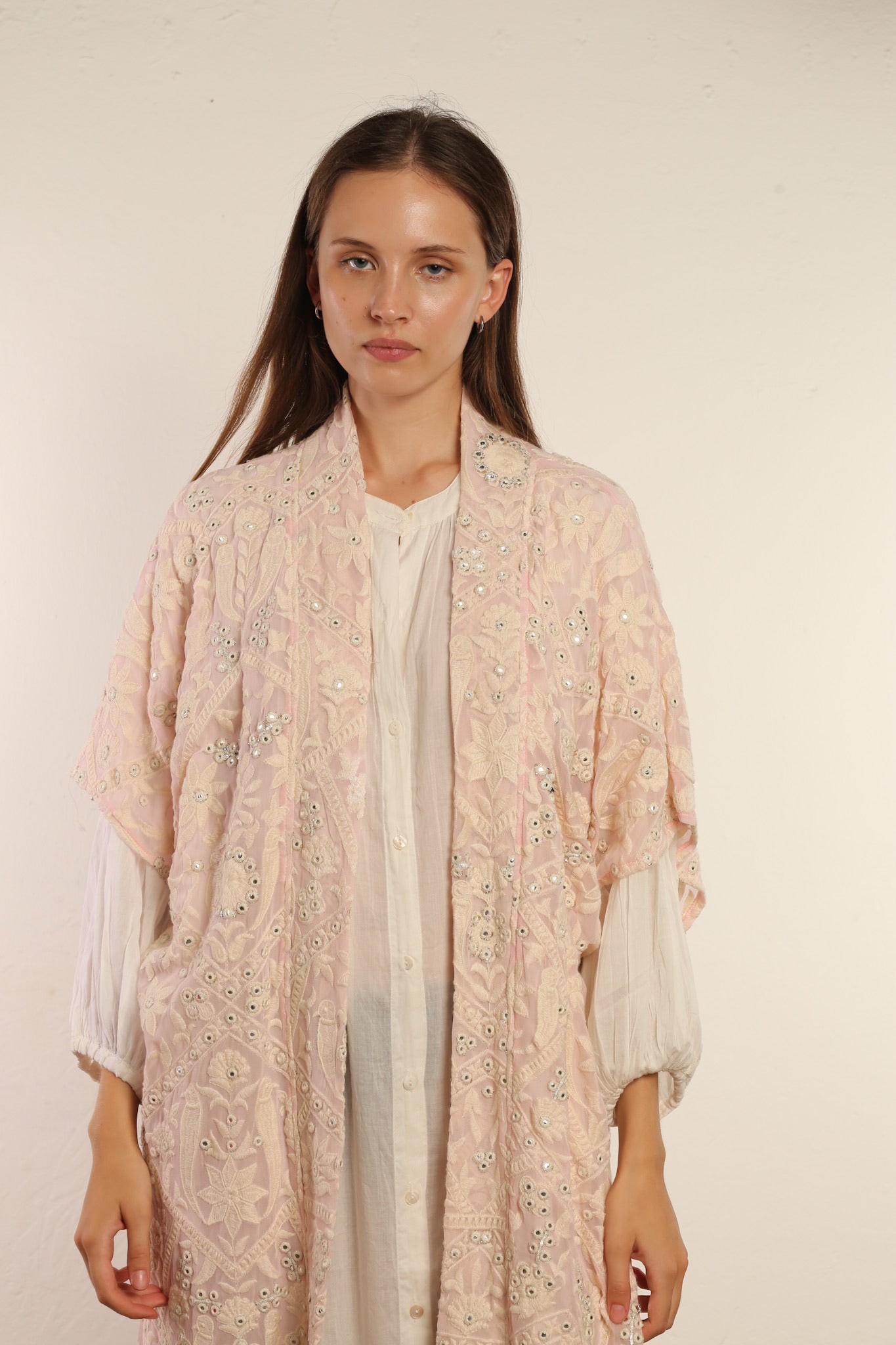 CLEMATIS LIGHT PINK LACE KIMONO - BANGKOK TAILOR CLOTHING STORE - HANDMADE CLOTHING