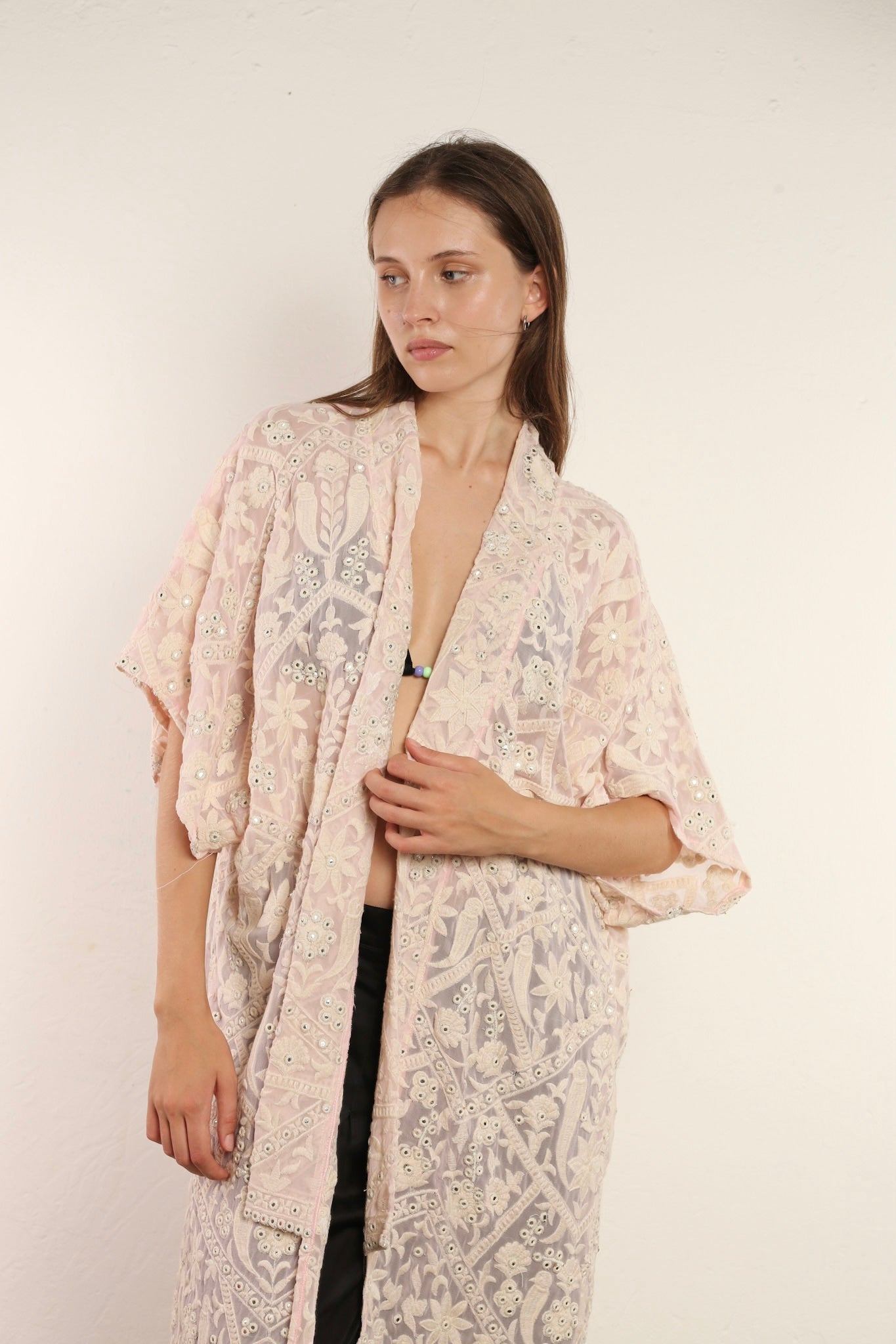 CLEMATIS LIGHT PINK LACE KIMONO - BANGKOK TAILOR CLOTHING STORE - HANDMADE CLOTHING