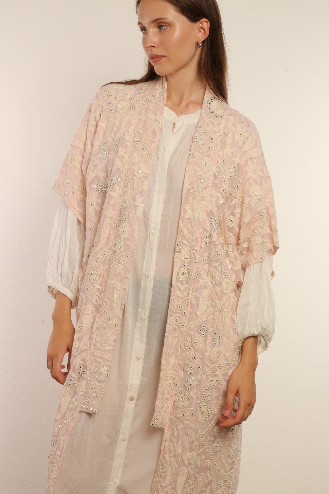 CLEMATIS LIGHT PINK LACE KIMONO - BANGKOK TAILOR CLOTHING STORE - HANDMADE CLOTHING