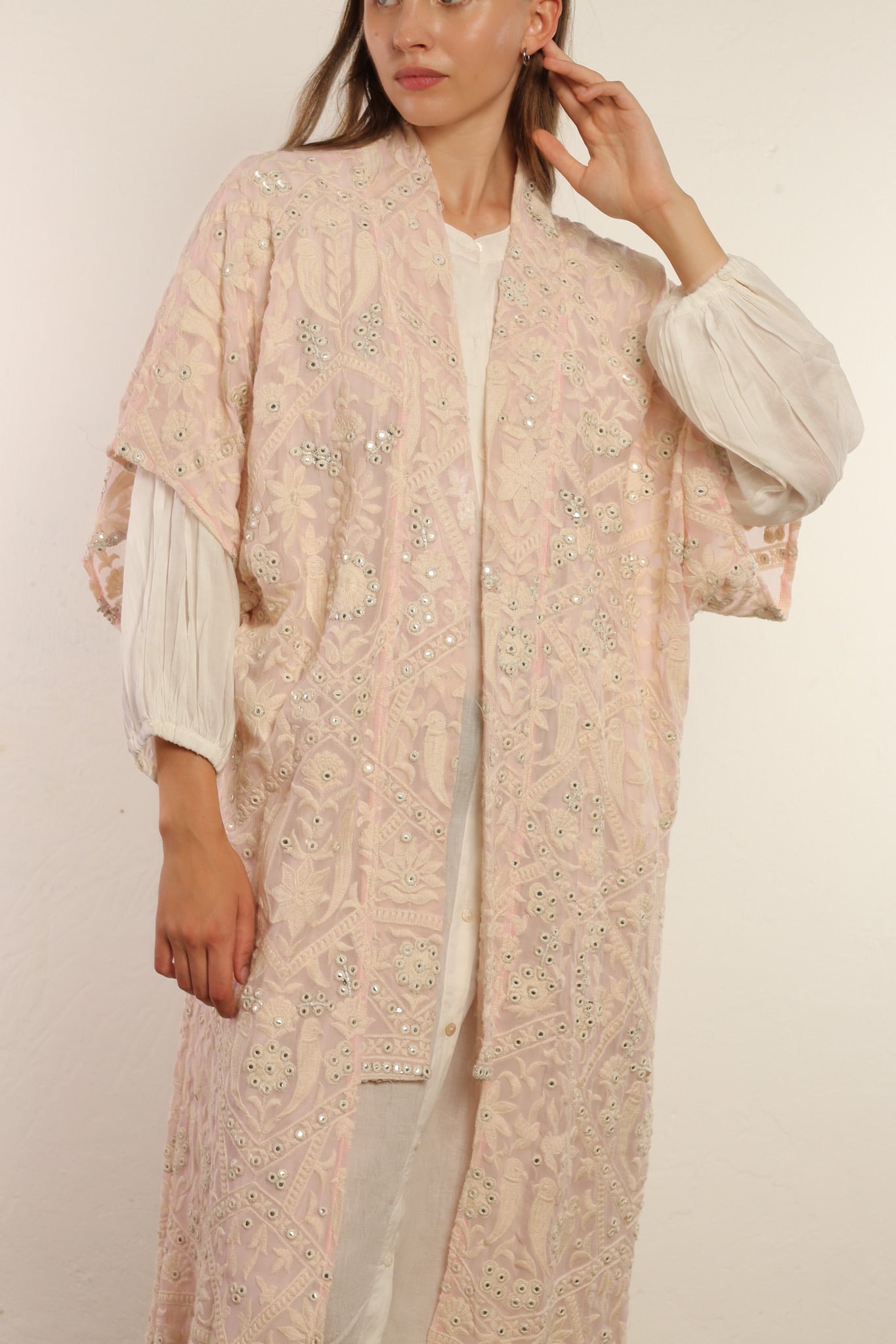 CLEMATIS LIGHT PINK LACE KIMONO - BANGKOK TAILOR CLOTHING STORE - HANDMADE CLOTHING