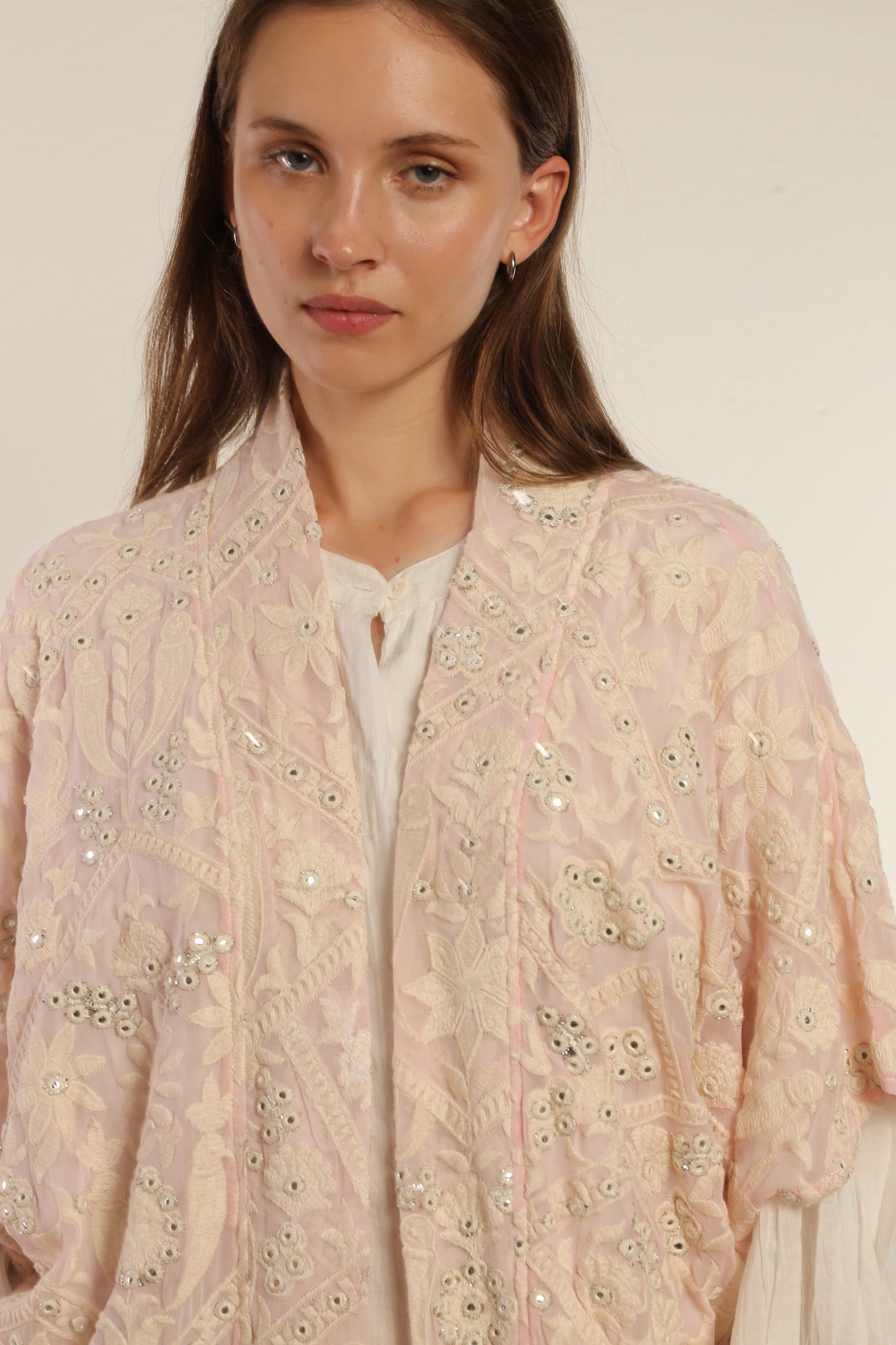 CLEMATIS LIGHT PINK LACE KIMONO - BANGKOK TAILOR CLOTHING STORE - HANDMADE CLOTHING