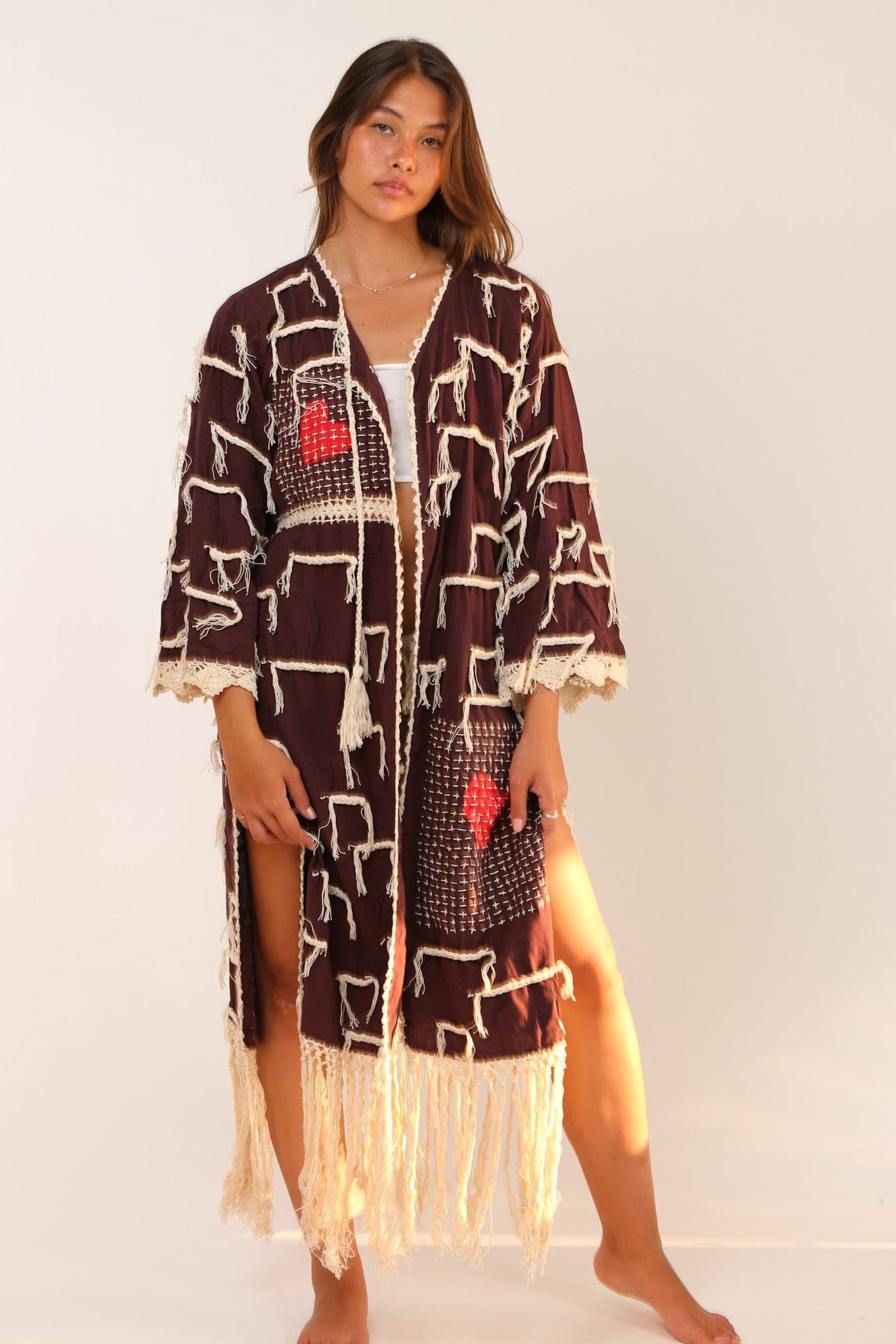 CROCHET FRINGE KIMONO DUSTER AMELIA - BANGKOK TAILOR CLOTHING STORE - HANDMADE CLOTHING