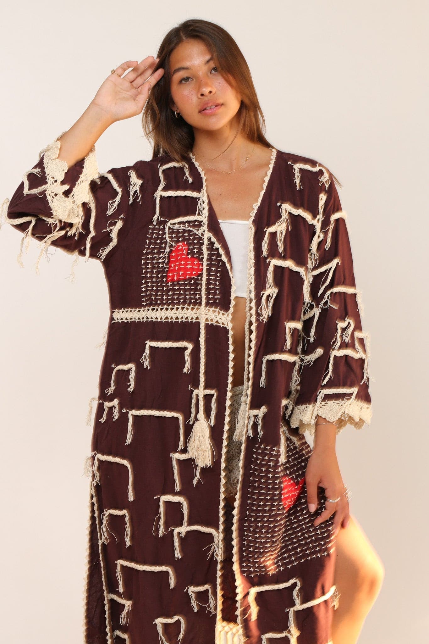 CROCHET FRINGE KIMONO DUSTER AMELIA - BANGKOK TAILOR CLOTHING STORE - HANDMADE CLOTHING