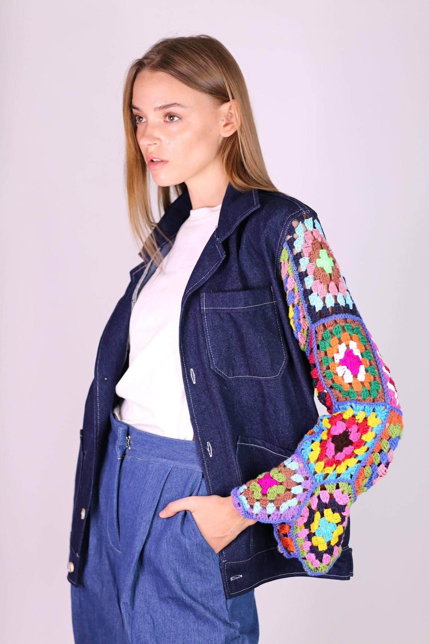 DENIM CROCHET JACKET VICKY - BANGKOK TAILOR CLOTHING STORE - HANDMADE CLOTHING