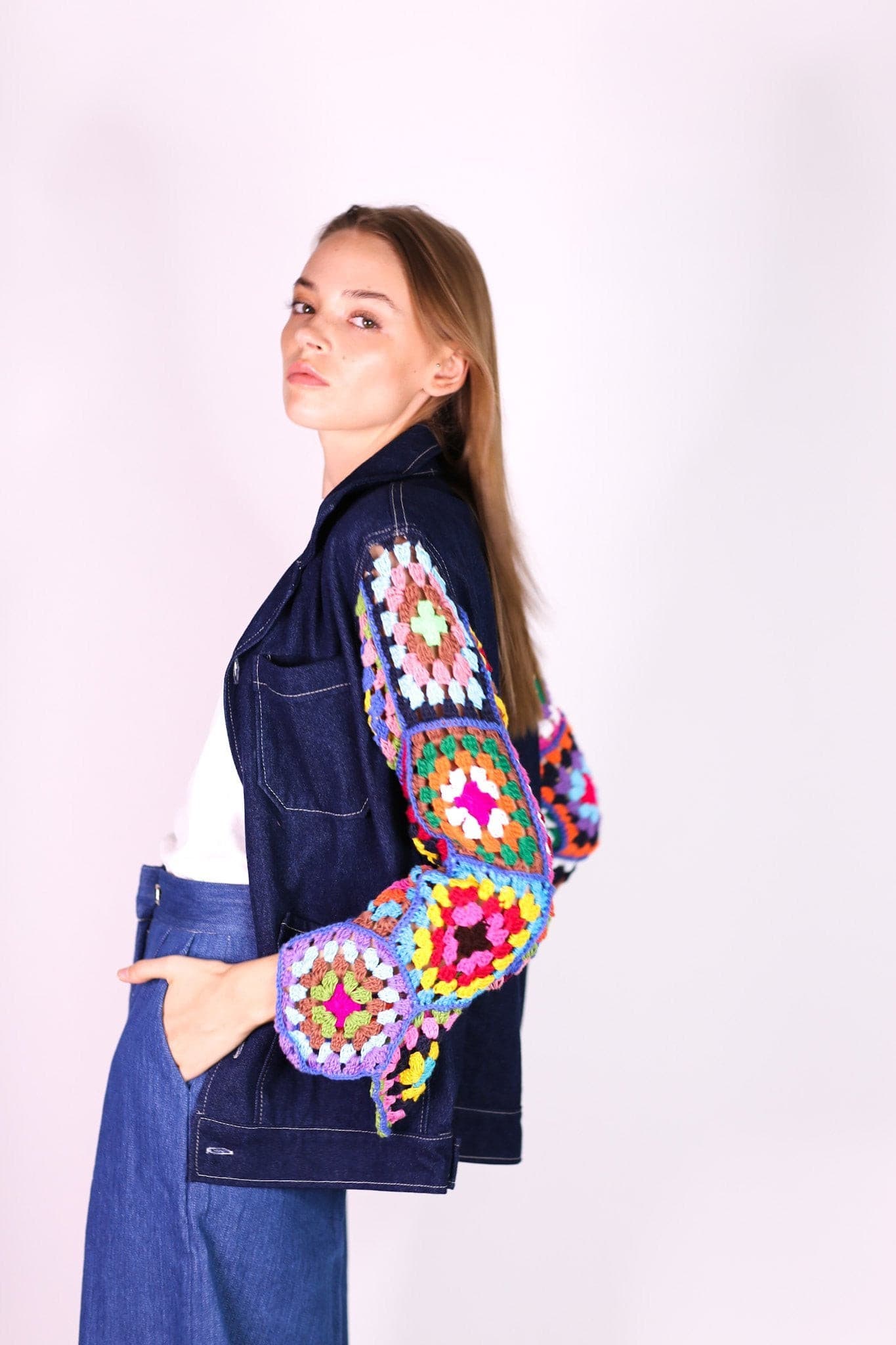 DENIM CROCHET JACKET VICKY - BANGKOK TAILOR CLOTHING STORE - HANDMADE CLOTHING