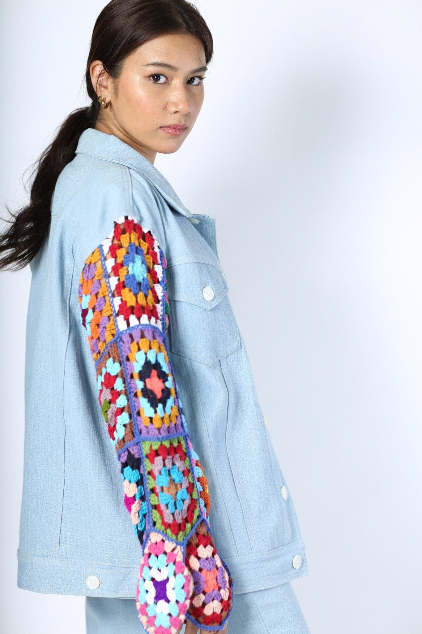 DENIM CROCHET SLEEVE JACKET NIALA - BANGKOK TAILOR CLOTHING STORE - HANDMADE CLOTHING