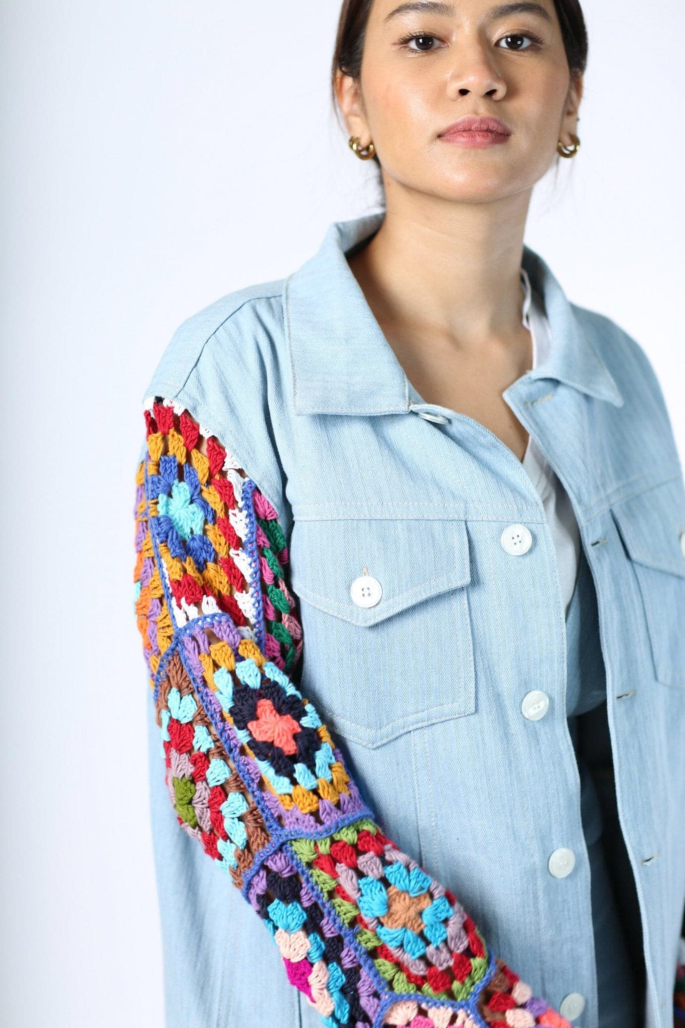 DENIM CROCHET SLEEVE JACKET NIALA - BANGKOK TAILOR CLOTHING STORE - HANDMADE CLOTHING