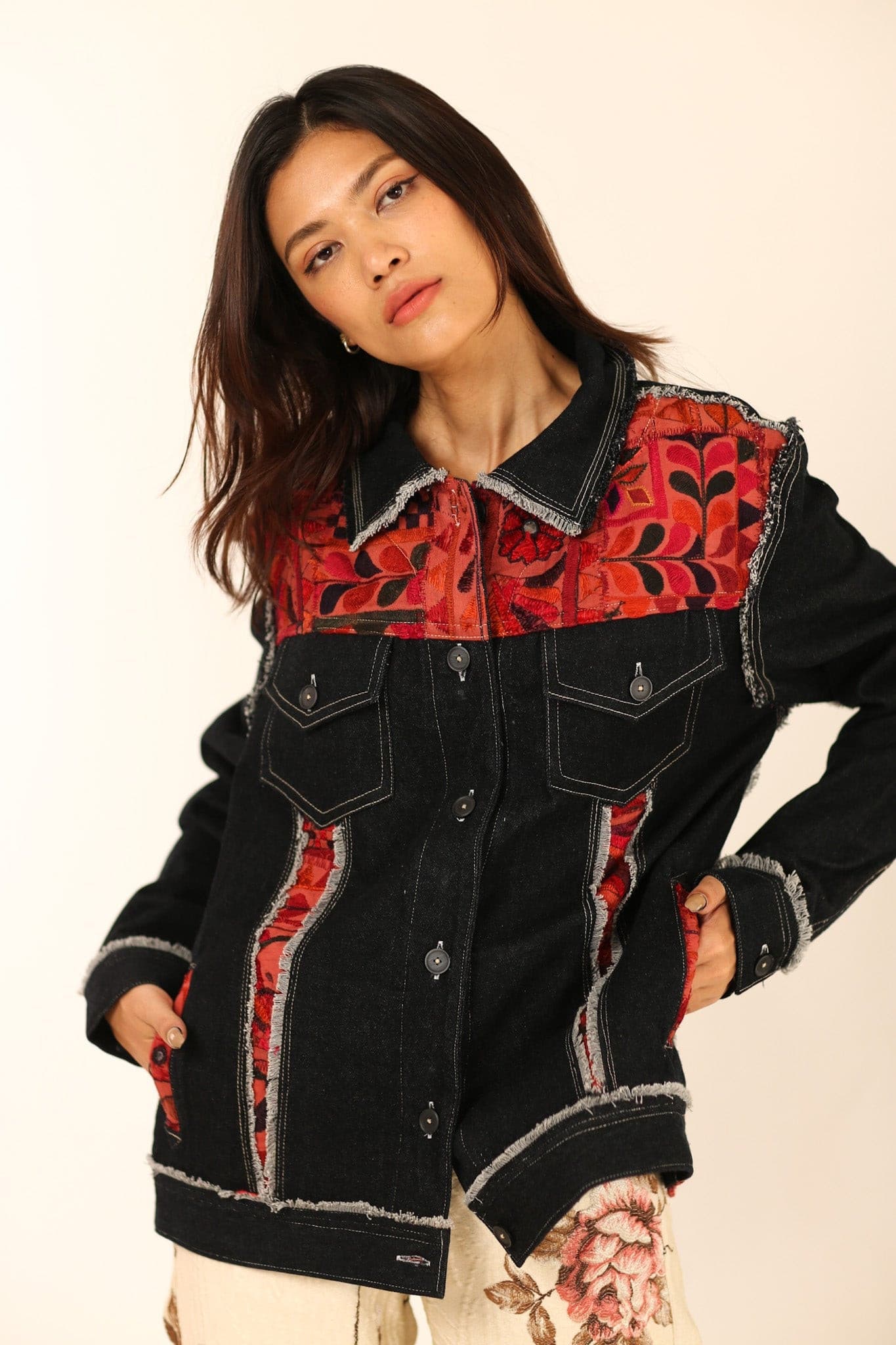 DENIM EMBROIDERED PATCHWORK JACKET FARSIS - BANGKOK TAILOR CLOTHING STORE - HANDMADE CLOTHING