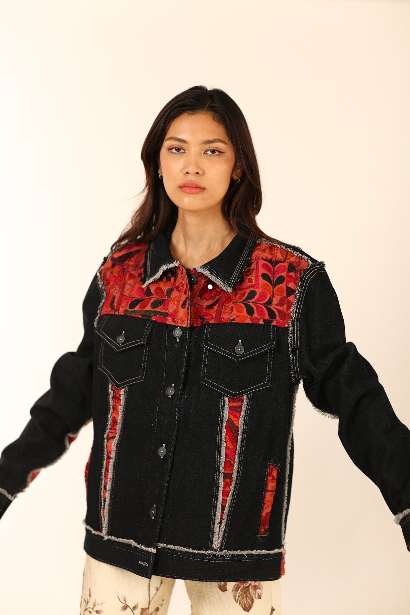 DENIM EMBROIDERED PATCHWORK JACKET FARSIS - BANGKOK TAILOR CLOTHING STORE - HANDMADE CLOTHING