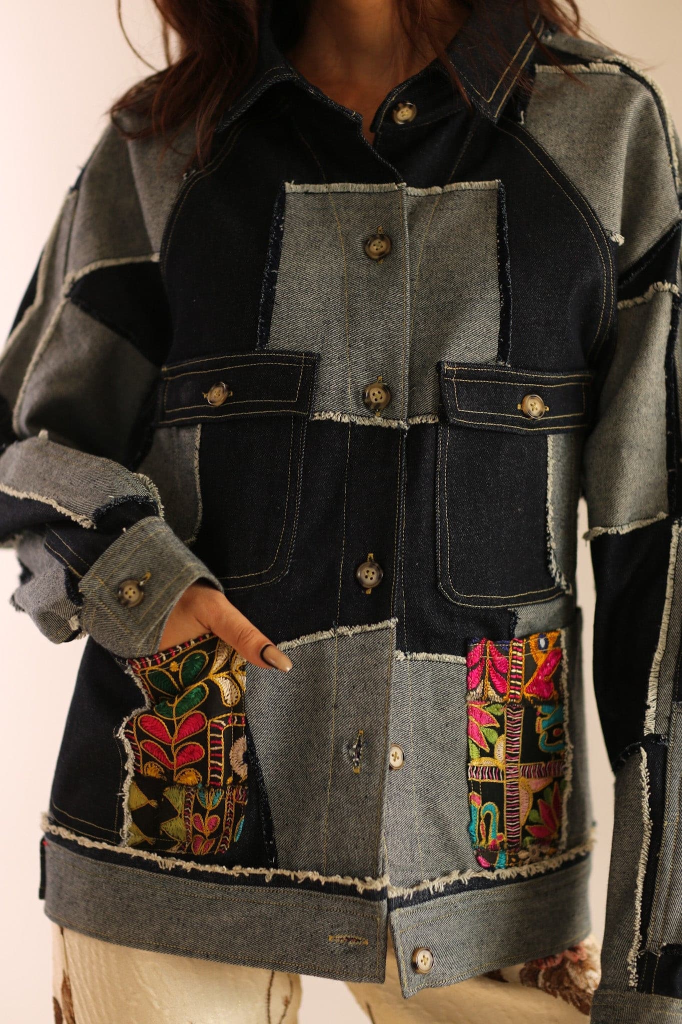 DENIM PATCHWORK JACKET MASHA - BANGKOK TAILOR CLOTHING STORE - HANDMADE CLOTHING