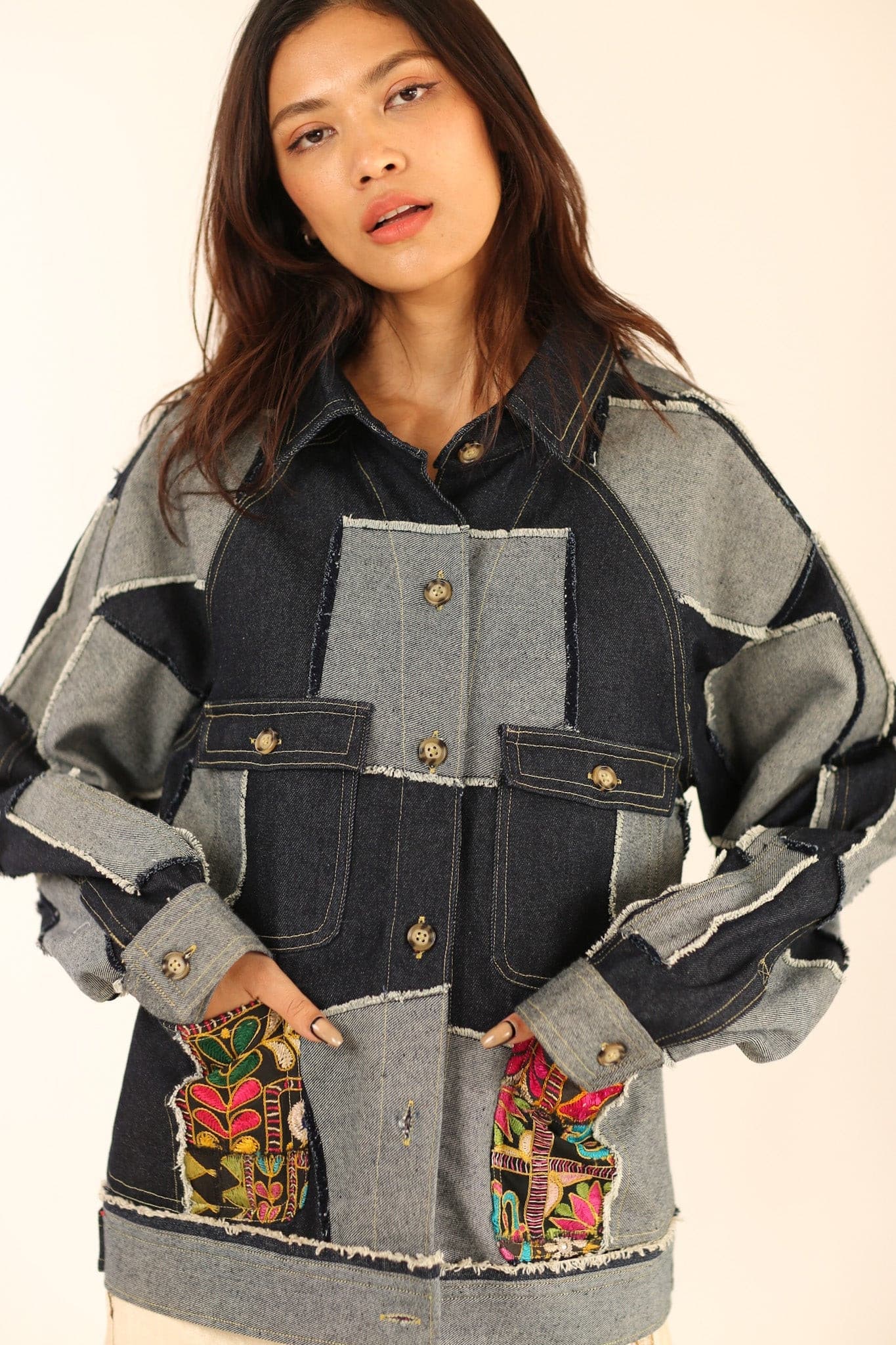 DENIM PATCHWORK JACKET MASHA - BANGKOK TAILOR CLOTHING STORE - HANDMADE CLOTHING