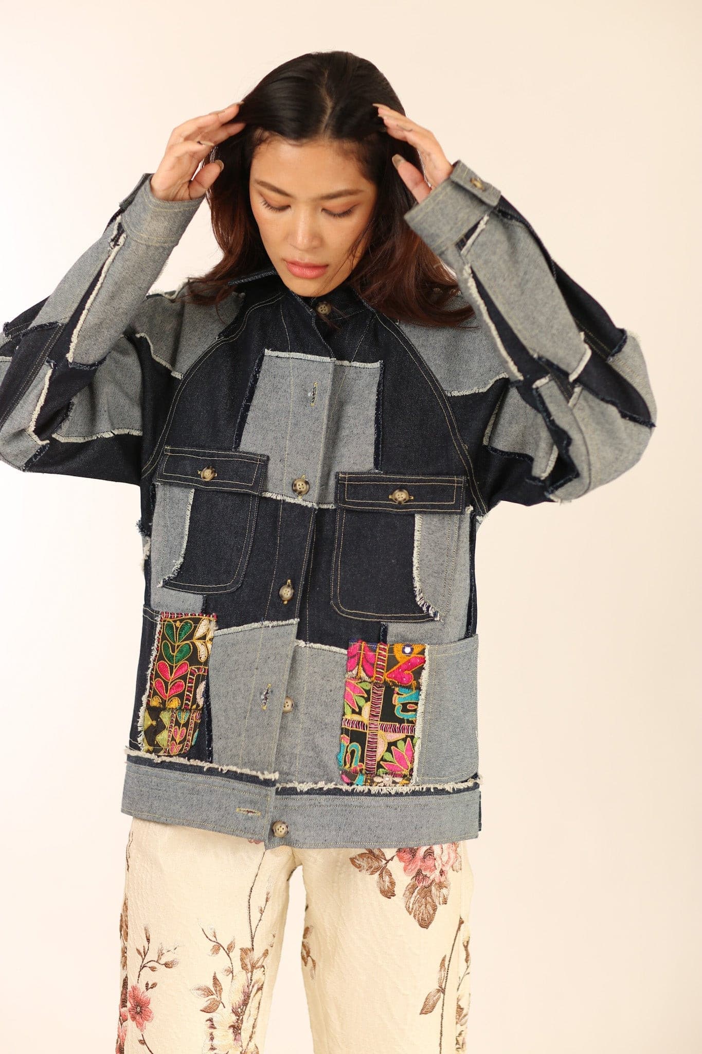 DENIM PATCHWORK JACKET MASHA - BANGKOK TAILOR CLOTHING STORE - HANDMADE CLOTHING