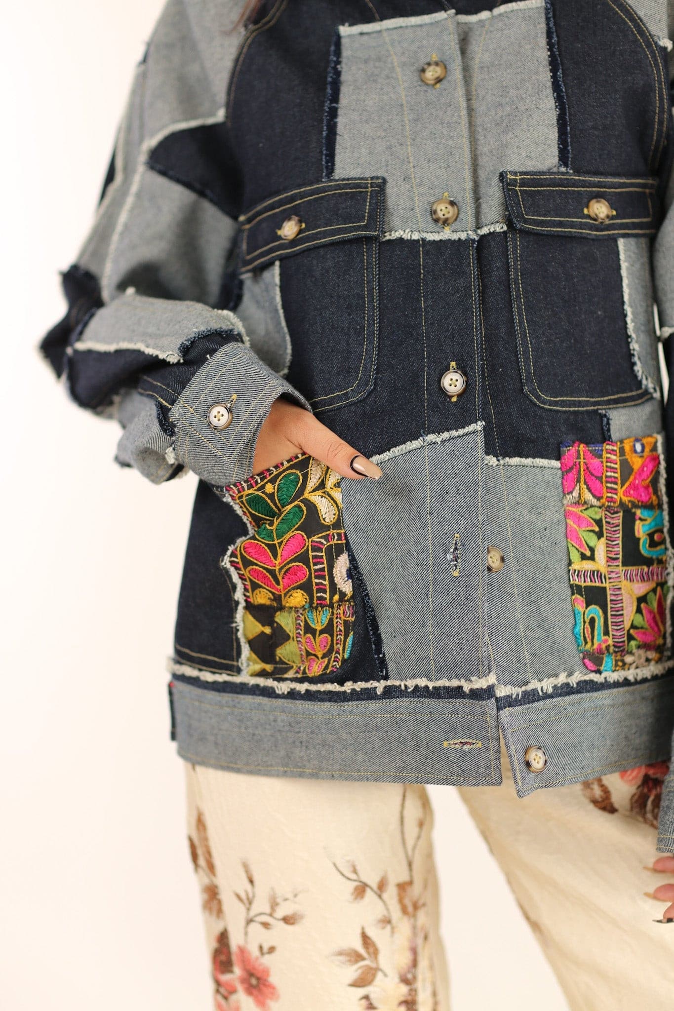 DENIM PATCHWORK JACKET MASHA - BANGKOK TAILOR CLOTHING STORE - HANDMADE CLOTHING