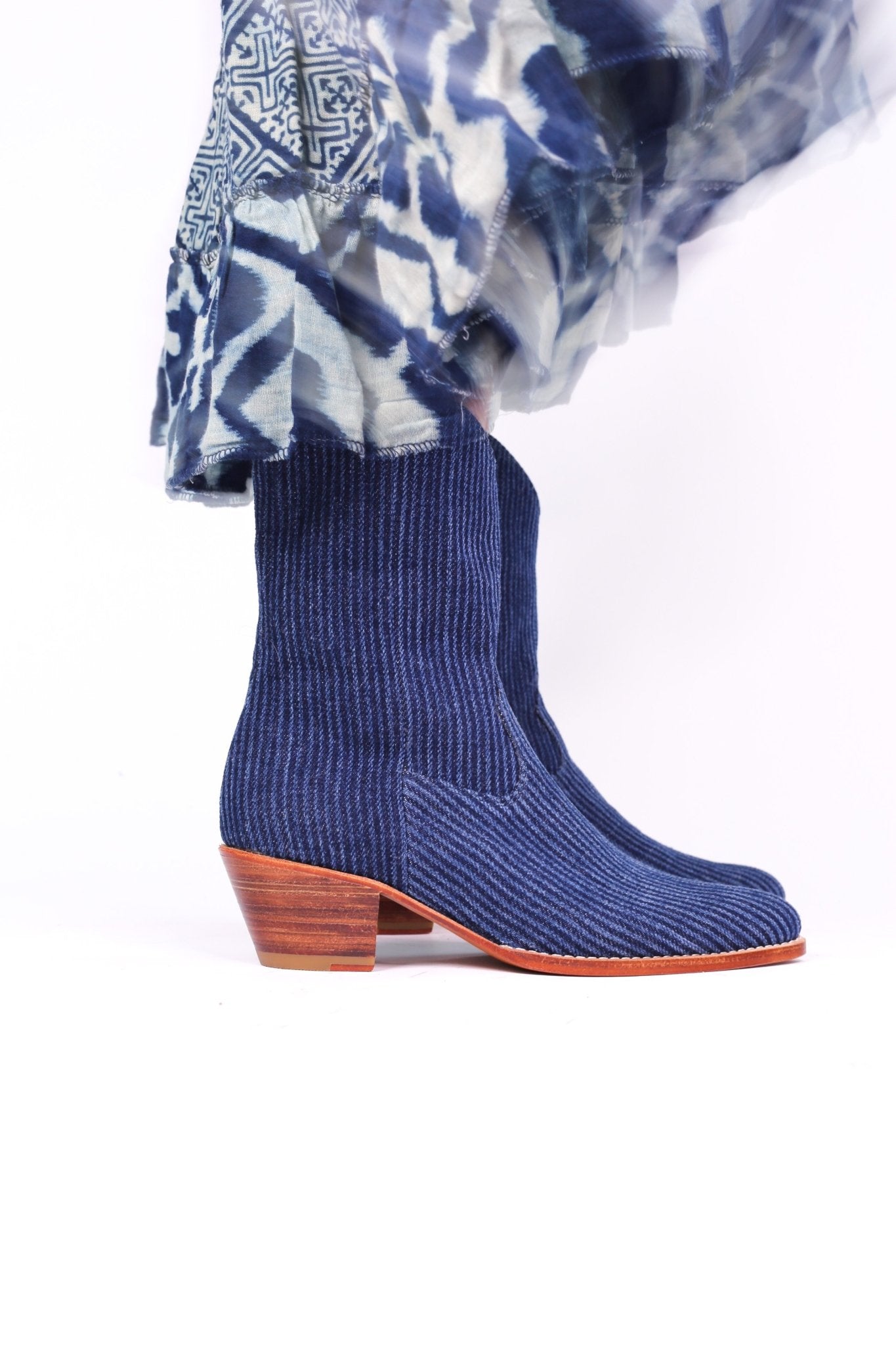 DENIM STRIPE ANKLE BOOTS TUZIA - BANGKOK TAILOR CLOTHING STORE - HANDMADE CLOTHING