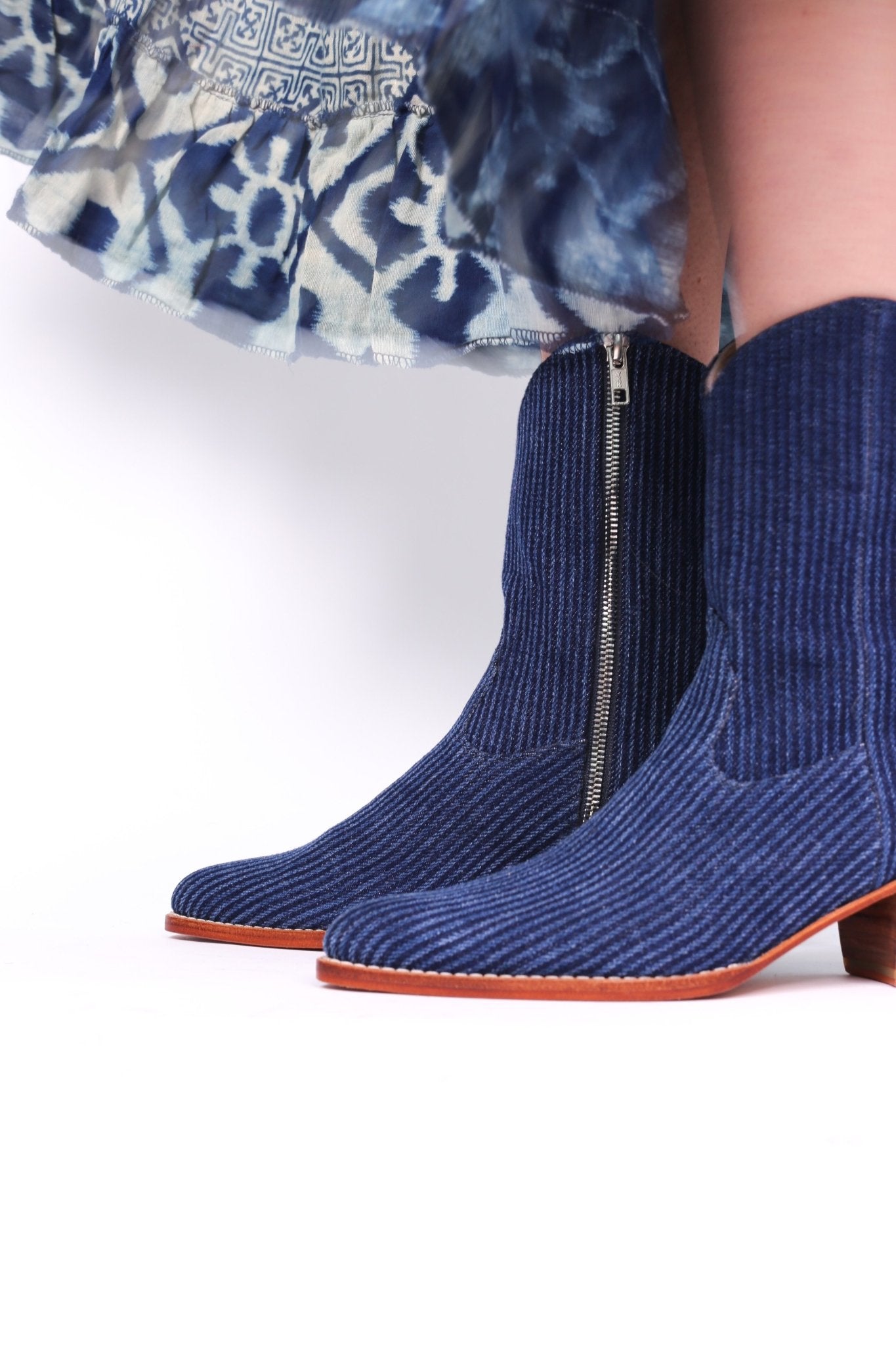 DENIM STRIPE ANKLE BOOTS TUZIA - BANGKOK TAILOR CLOTHING STORE - HANDMADE CLOTHING