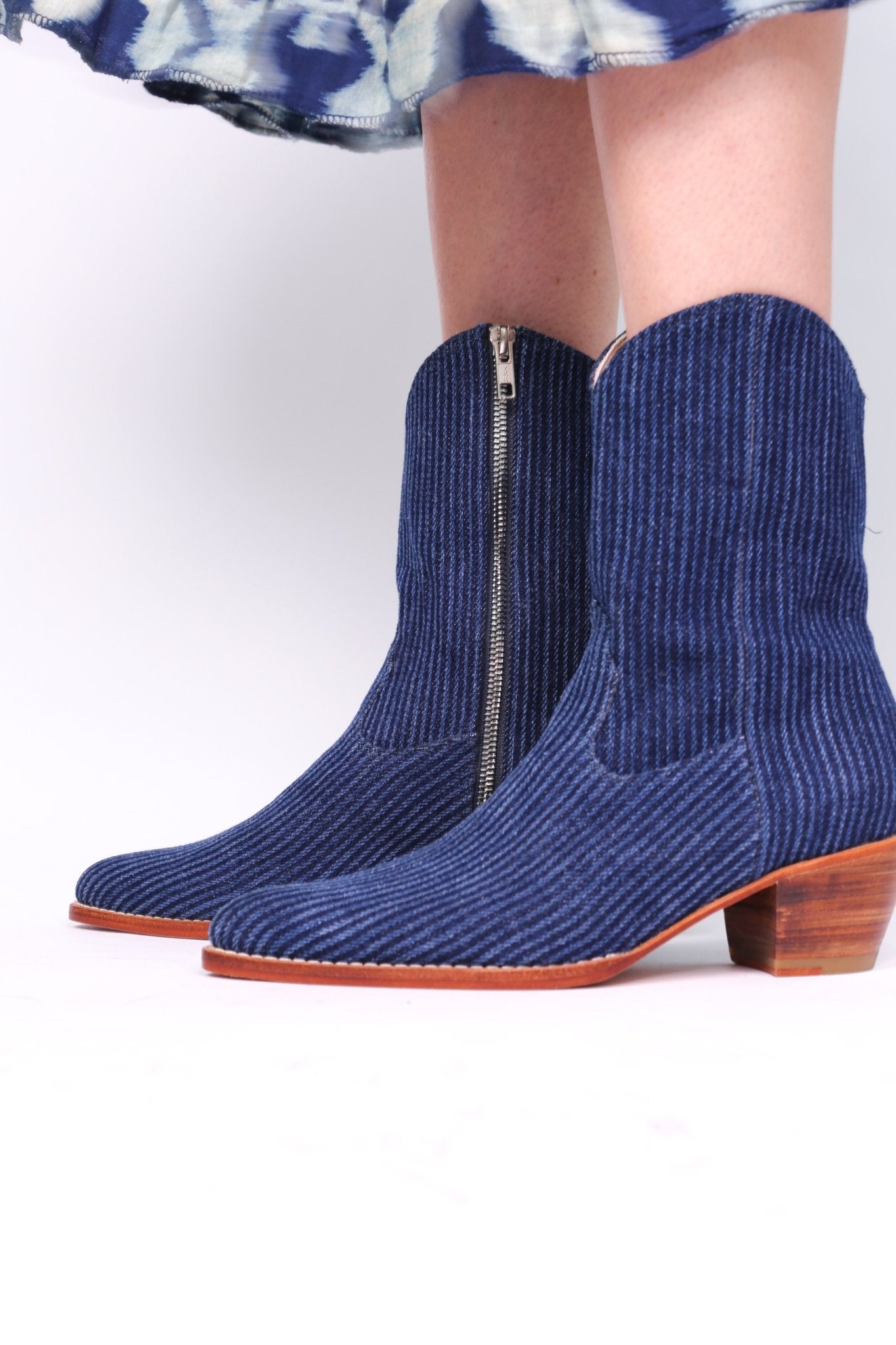 DENIM STRIPE ANKLE BOOTS TUZIA - BANGKOK TAILOR CLOTHING STORE - HANDMADE CLOTHING