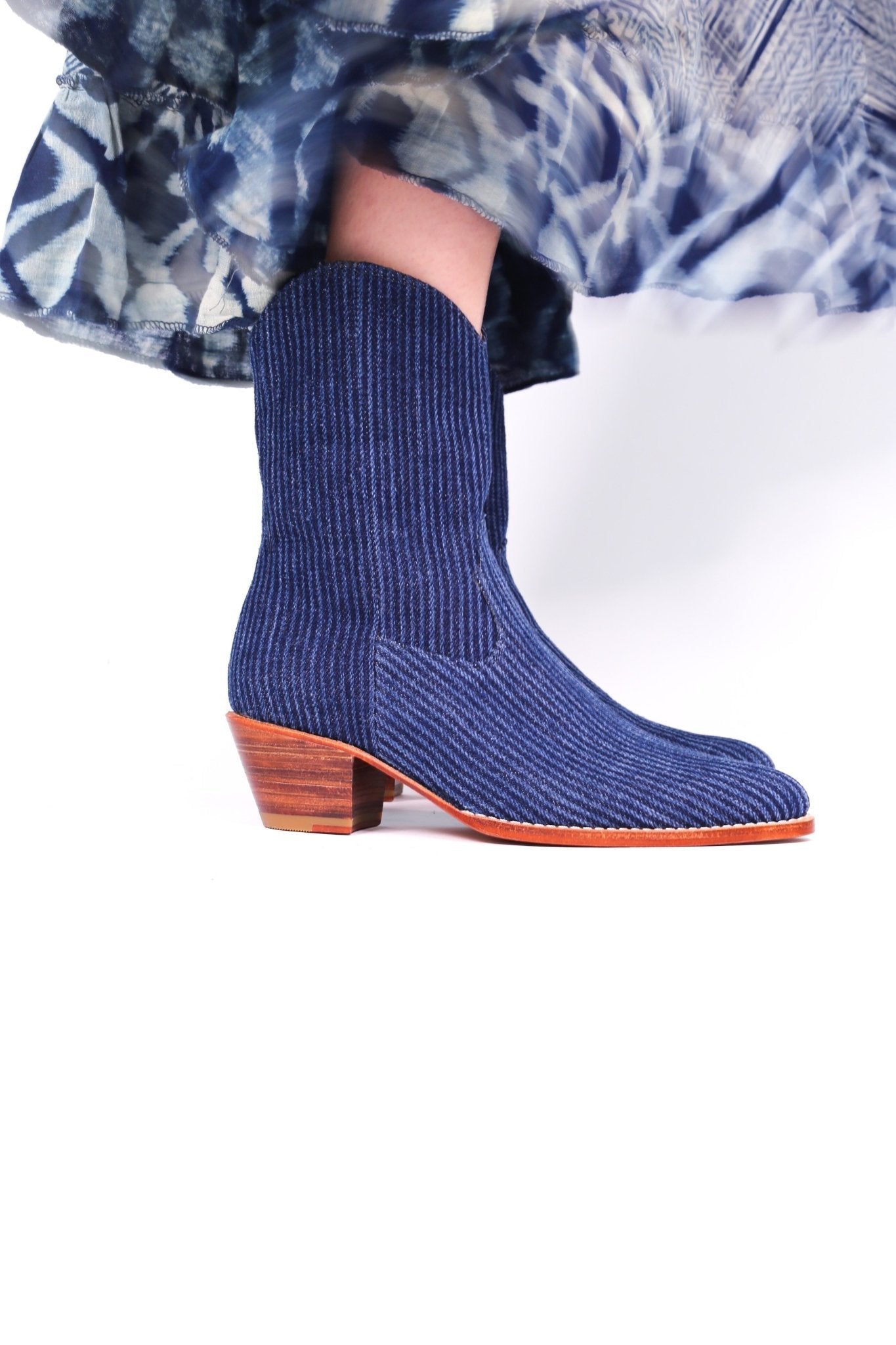 DENIM STRIPE ANKLE BOOTS TUZIA - BANGKOK TAILOR CLOTHING STORE - HANDMADE CLOTHING